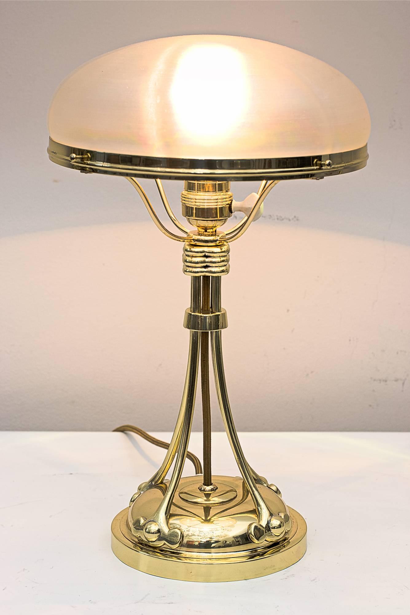 Austrian Charming Jugendstil Table Lamp with Beautiful Glass