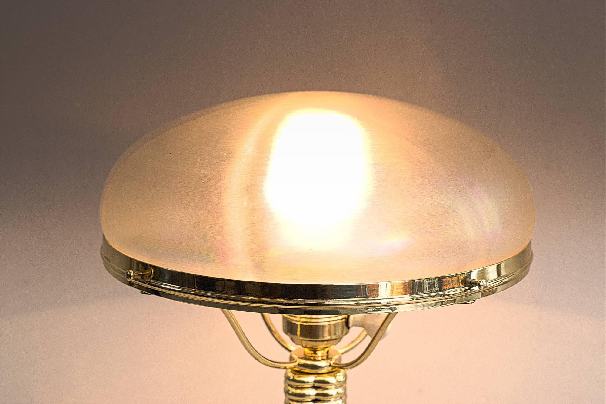 Brass Charming Jugendstil Table Lamp with Beautiful Glass