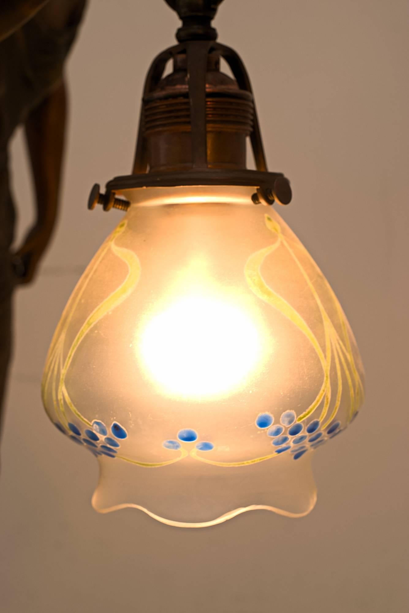 Beautiful Jugendstil Figurine Table Lamp with Glasshade 4