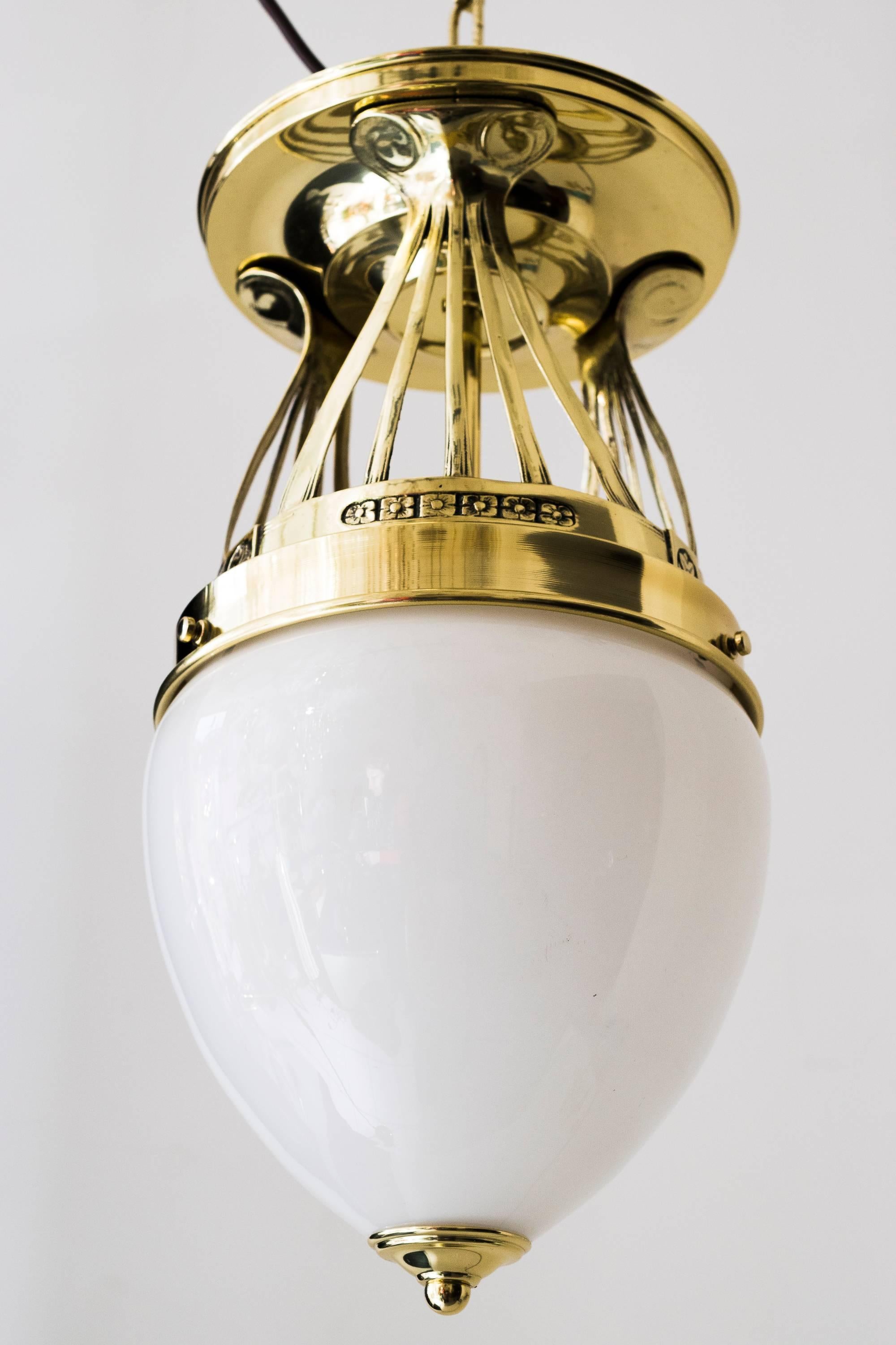 Austrian Jugendstil Ceiling Lamp with Opal Glass