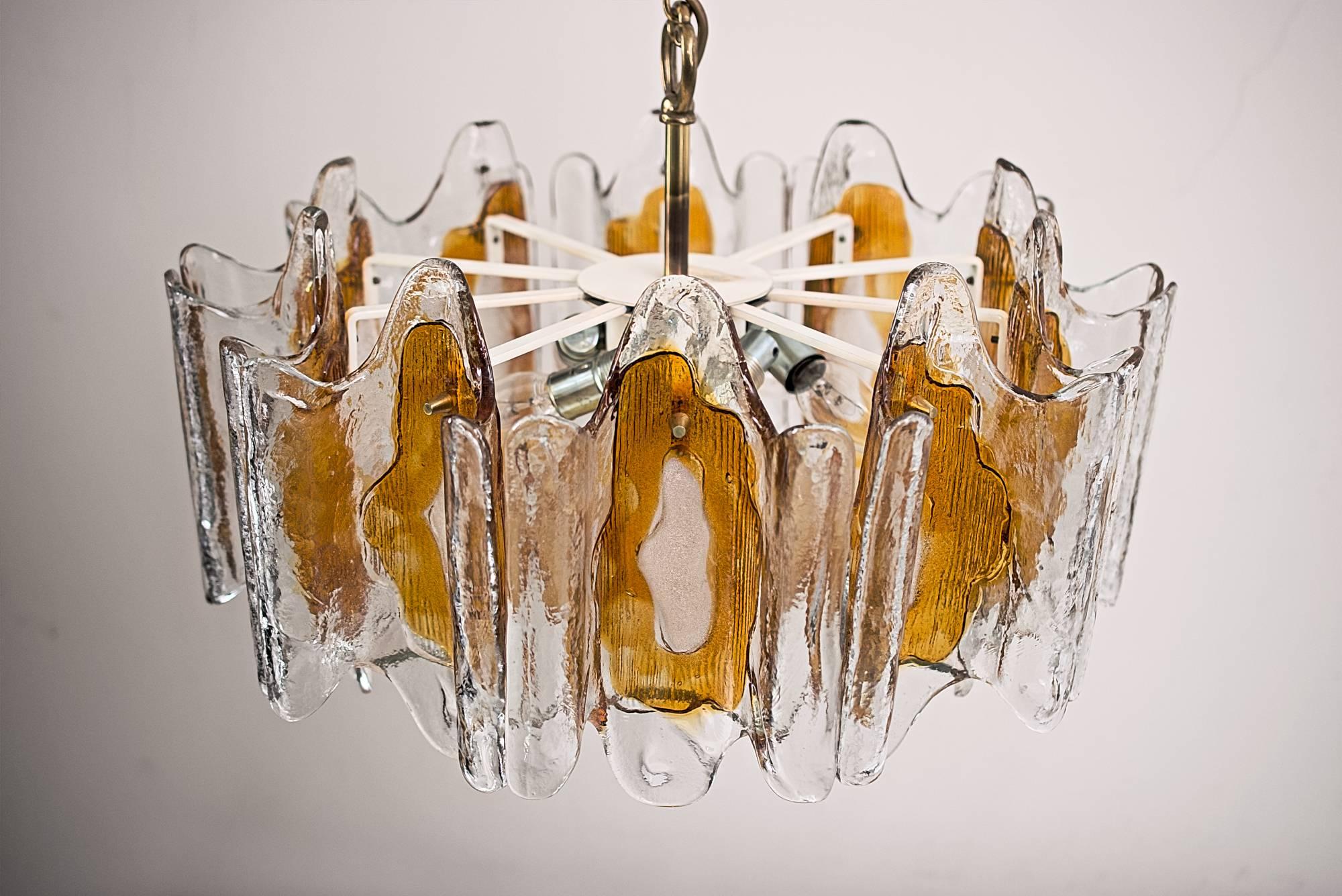 Mid-Century Modern Kalmar Textured Orange Glass Chandelier