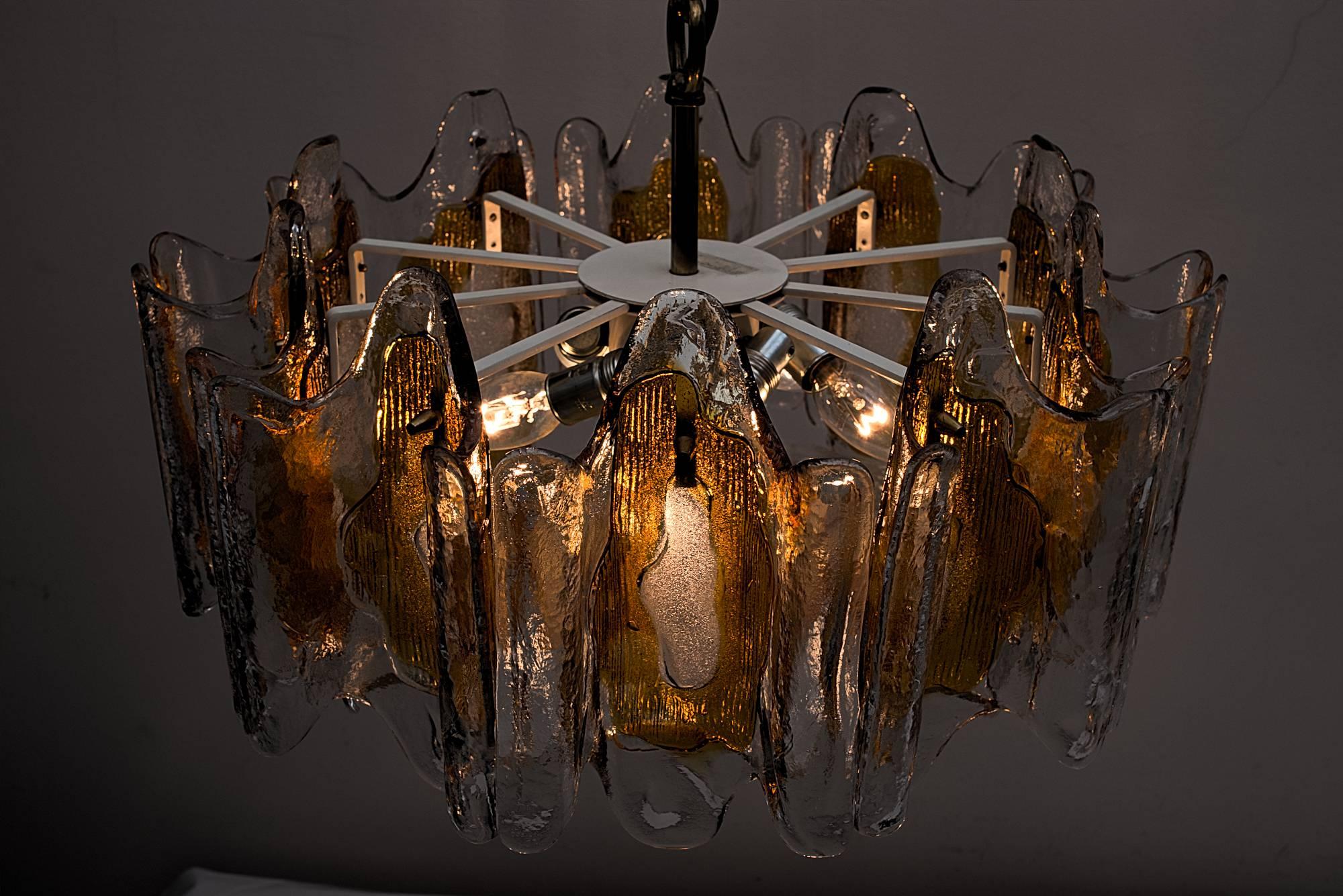 Brass Kalmar Textured Orange Glass Chandelier