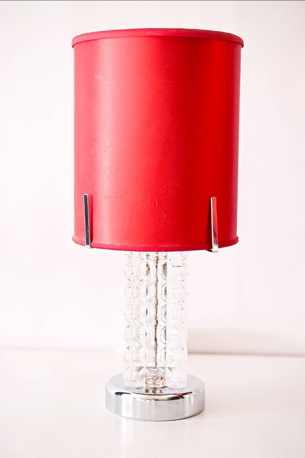 Austrian Two Austrolux Table Lamps with Original Red Fabric Shade For Sale
