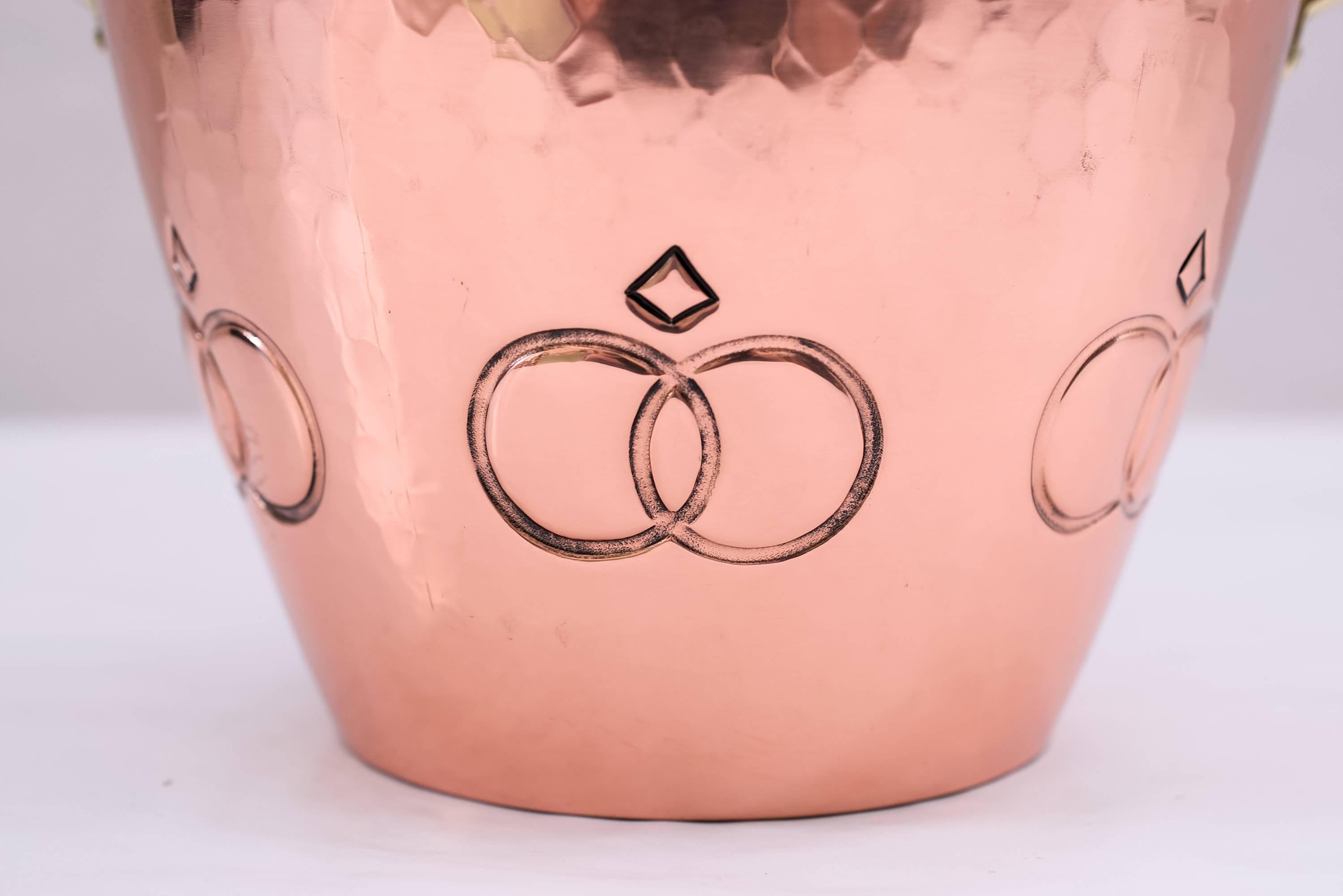 Lacquered WMF Palm Pot Hammered Copper and Brass