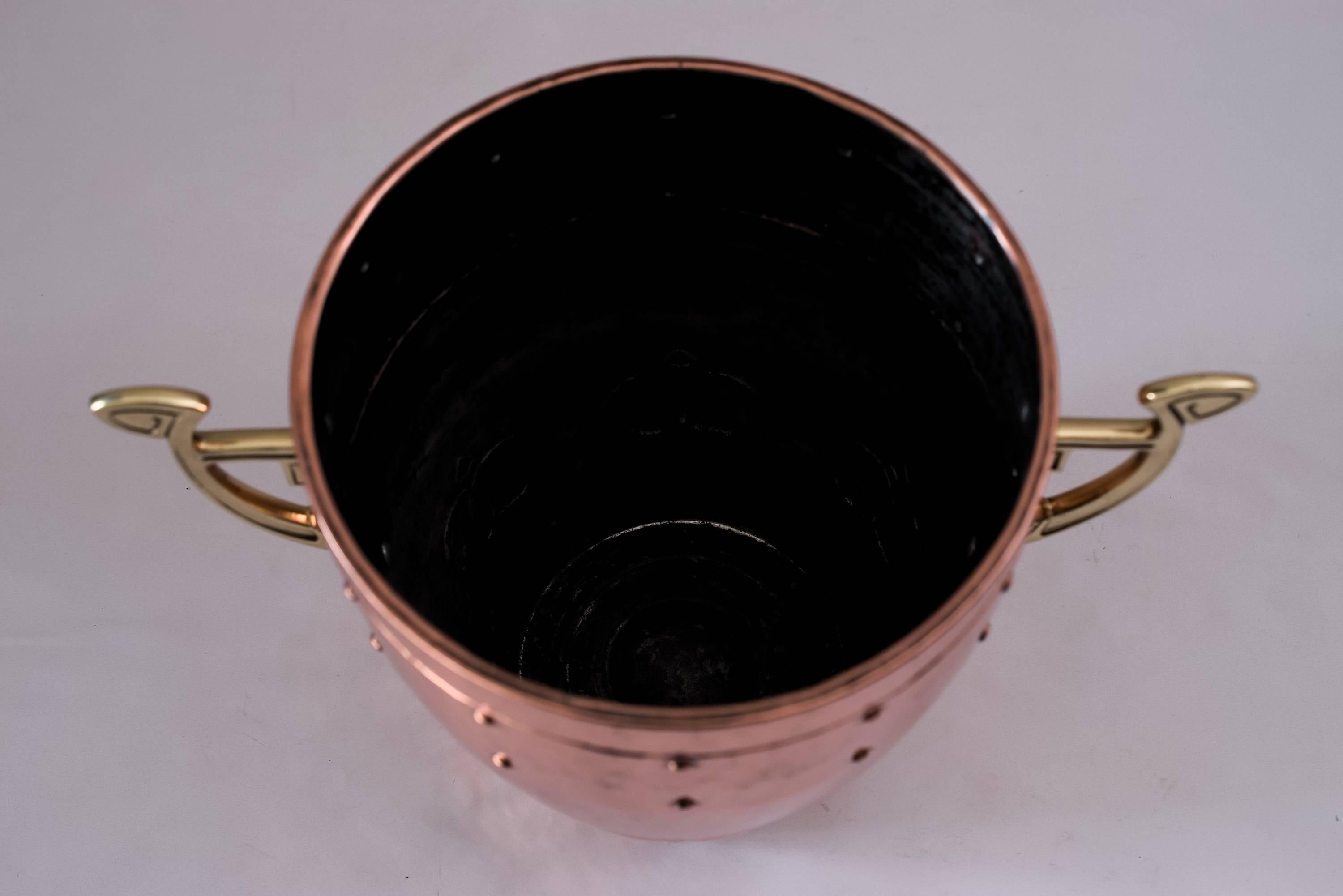 Early 20th Century WMF Palm Pot Hammered Copper and Brass
