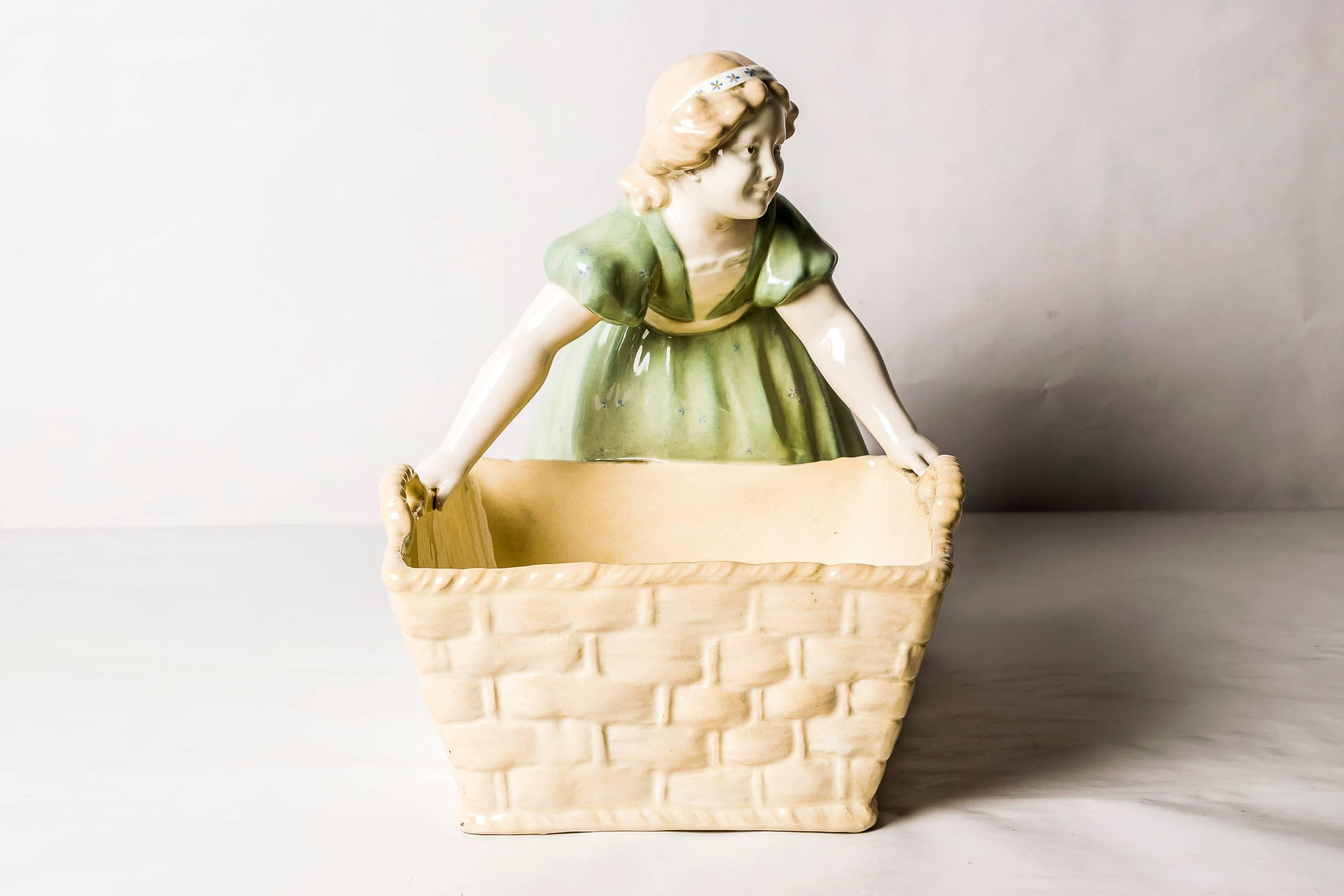 Early 20th Century Goldscheider Figure Girl with Basket
