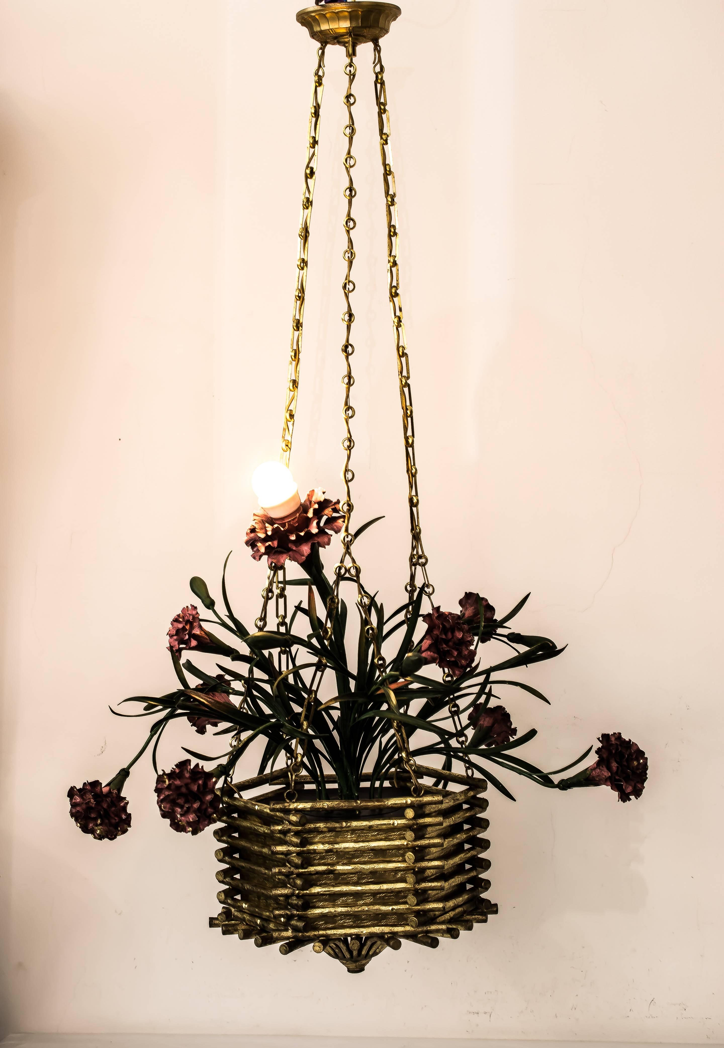 Jugendstil Beautiful Chandelier with Carnations Basket