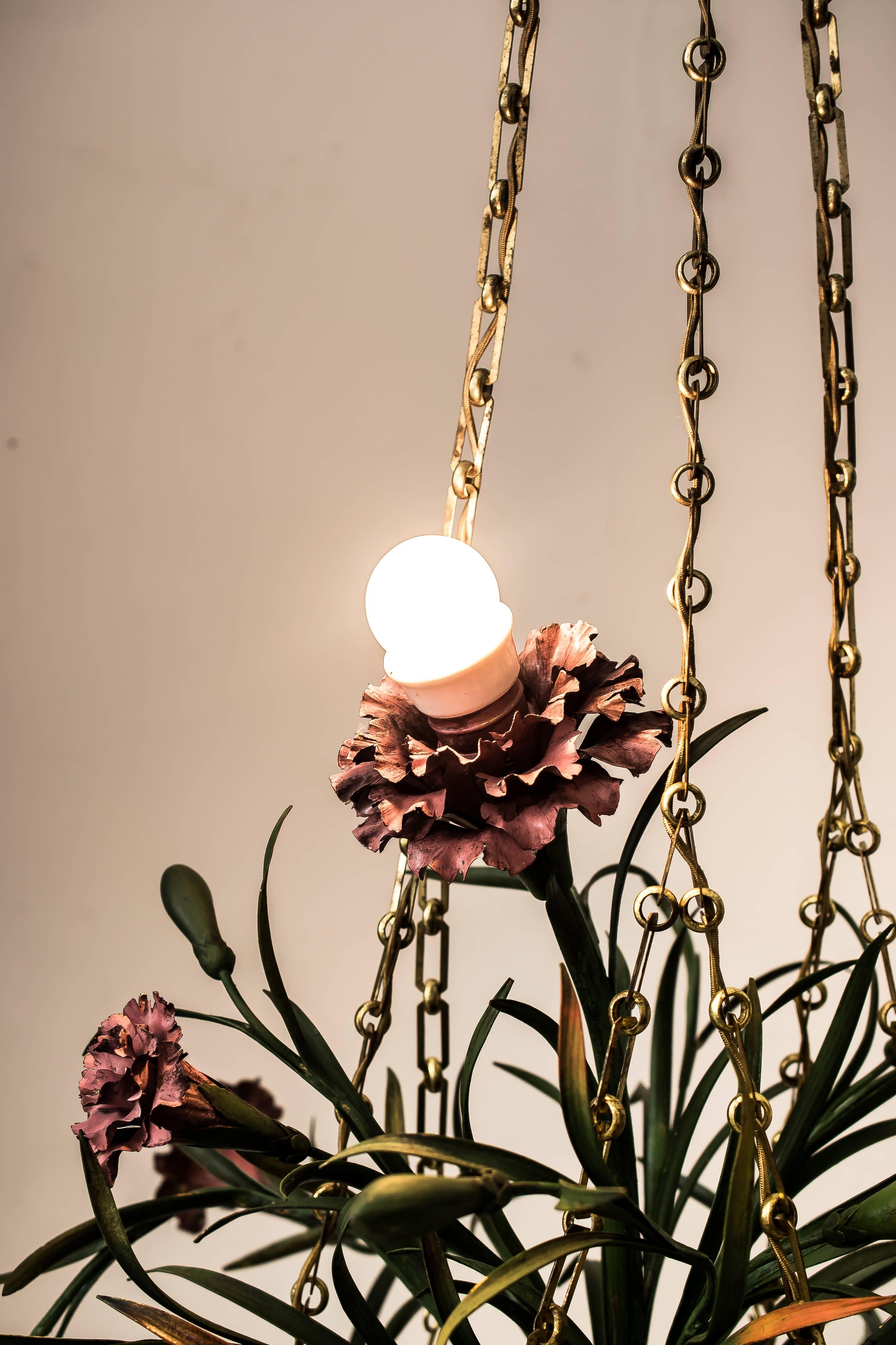 Brass Beautiful Chandelier with Carnations Basket