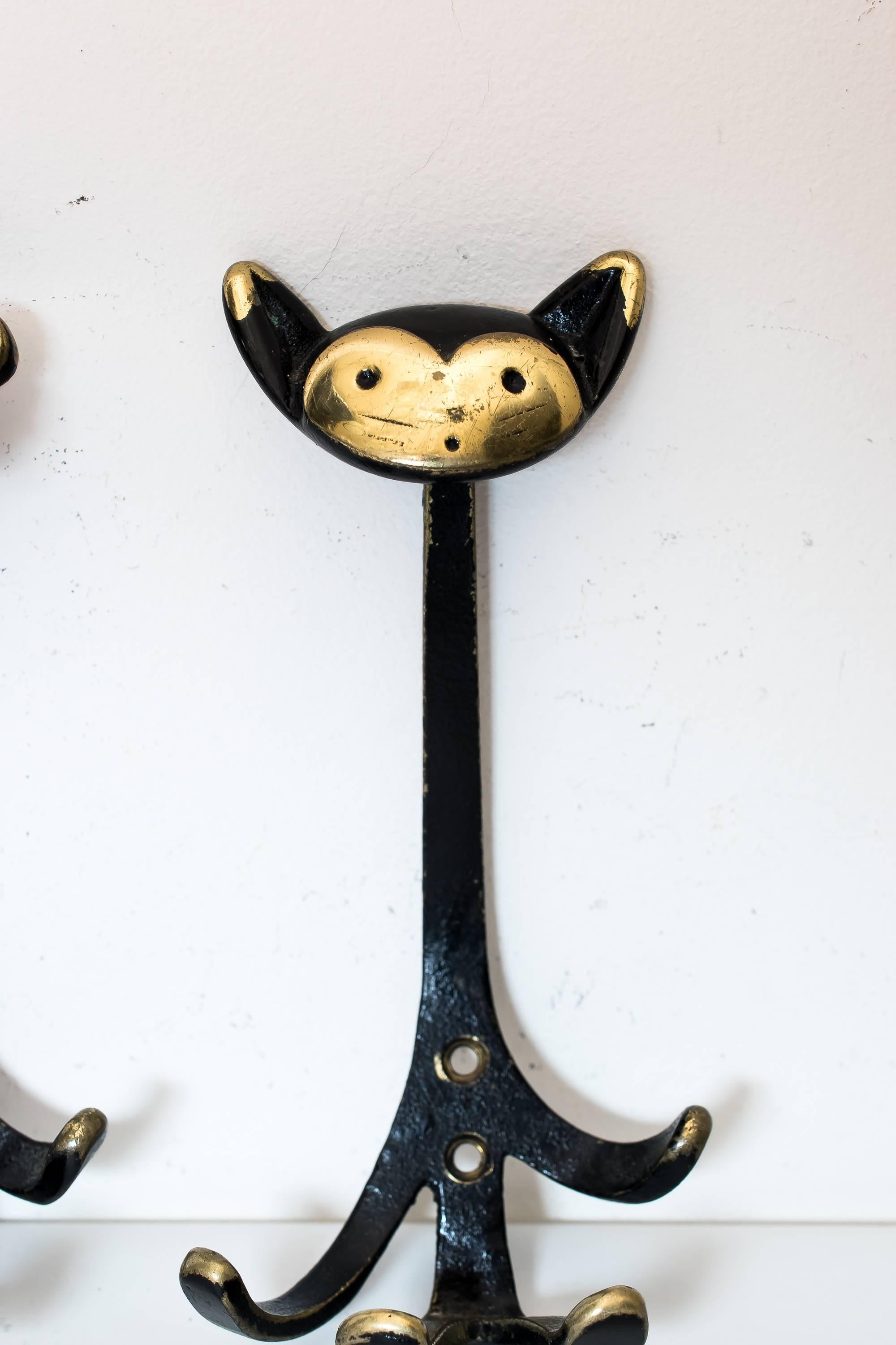 Austrian Two Walter Bosse Wall Hooks Shows a Cat and a Lion, circa 1950s