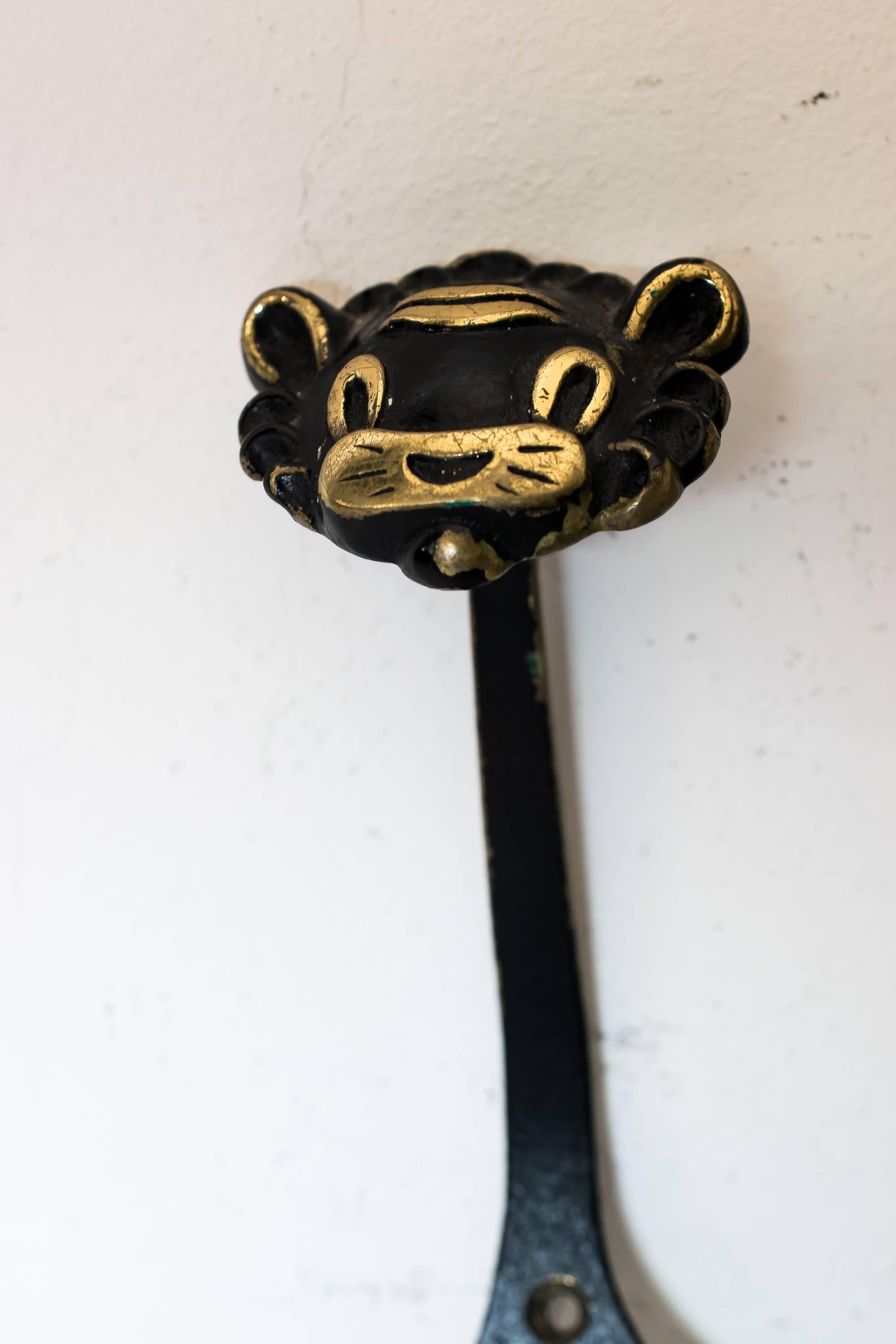 Mid-Century Modern Two Walter Bosse Wall Hooks Shows a Cat and a Lion, circa 1950s