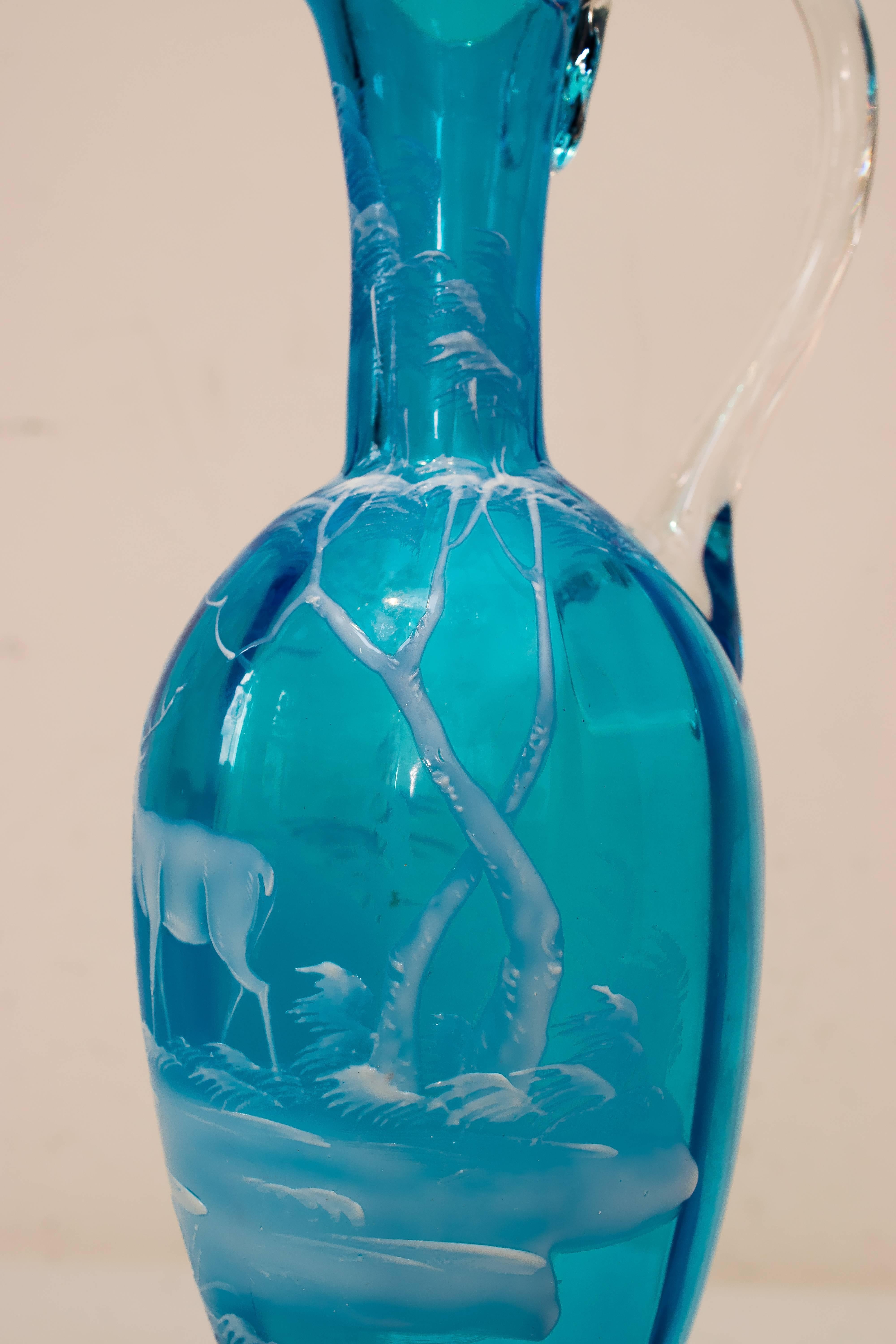 Beautiful Blue Carafe with Hunting Motif In Excellent Condition For Sale In Wien, AT