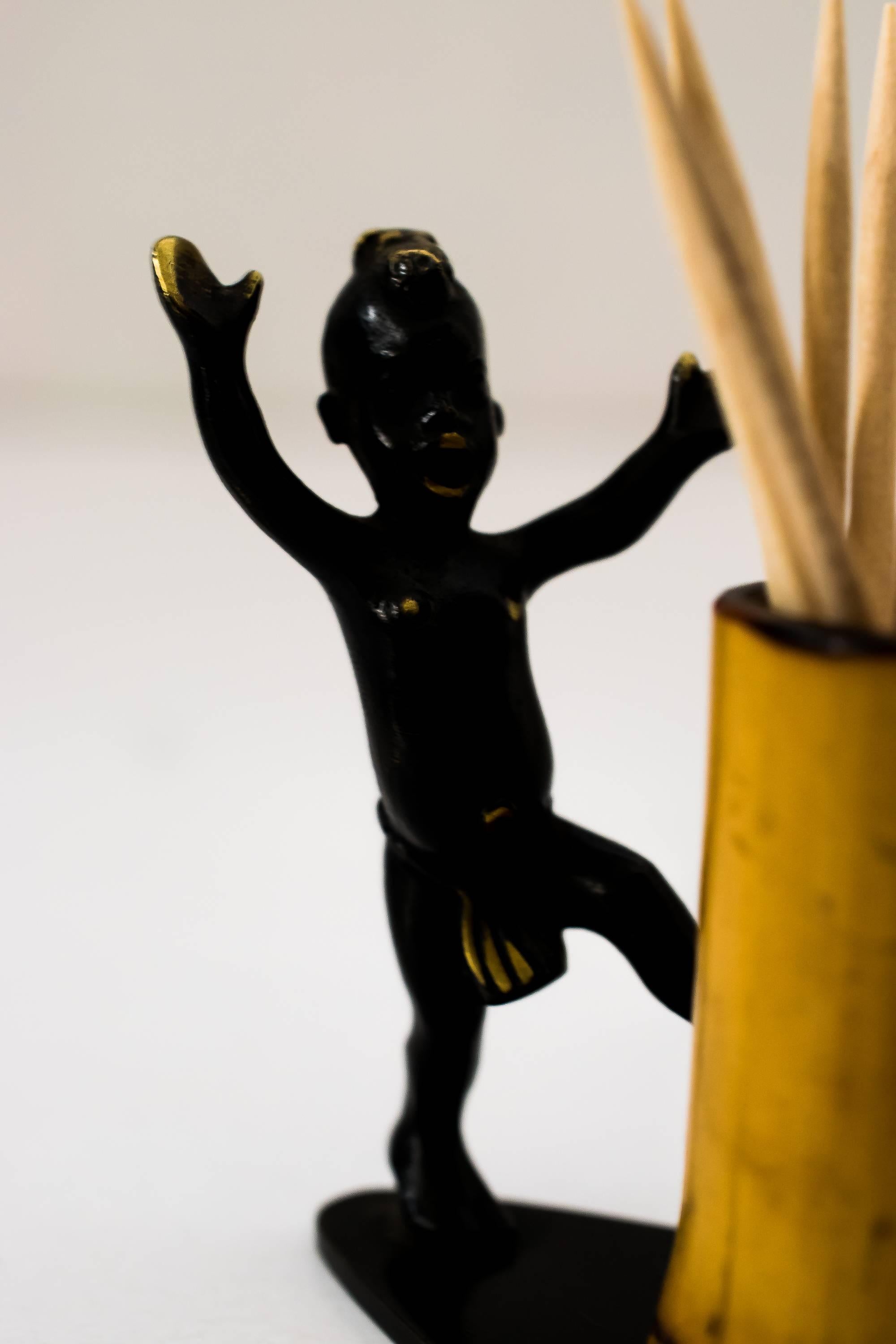 Blackened Toothpick Holder with African Boy by Richard Rohac For Sale