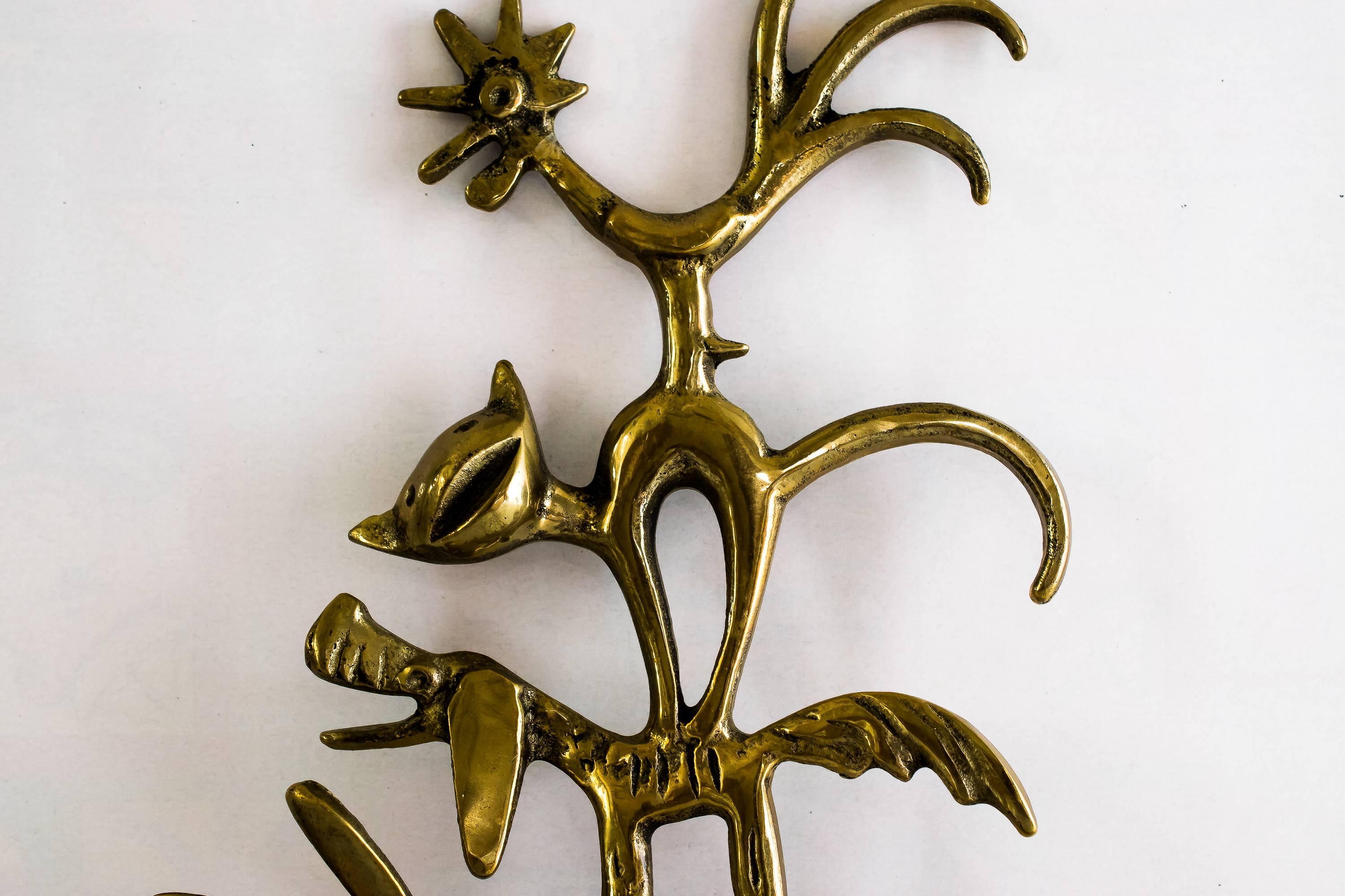Austrian Walter Bosse Brass Key Hanger Donkey, Dog, Cat and Cock, Hertha Baller, Austria For Sale