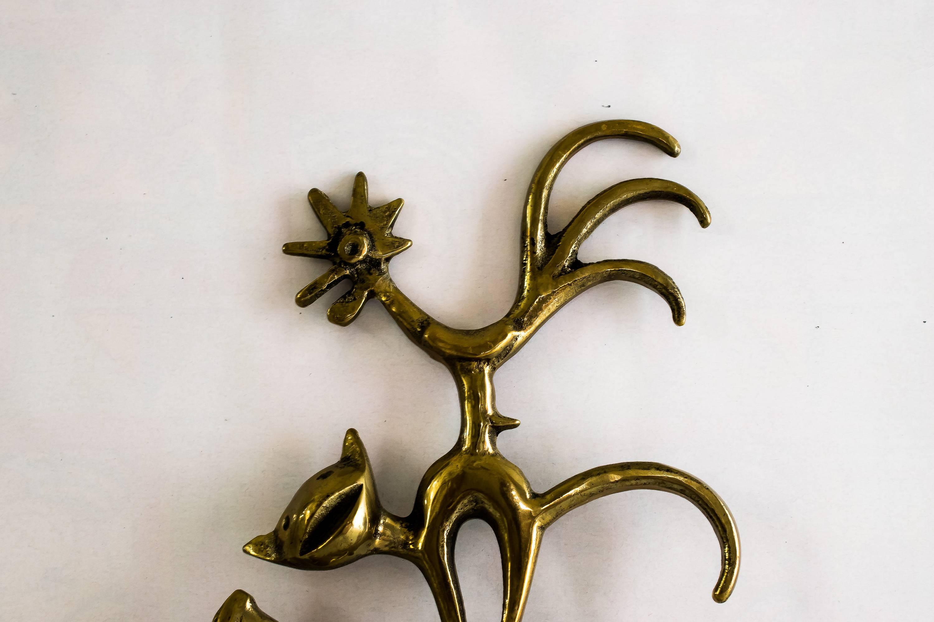Walter Bosse Brass Key Hanger Donkey, Dog, Cat and Cock, Hertha Baller, Austria In Excellent Condition For Sale In Wien, AT
