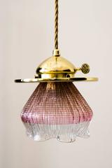Leopold Bauer Viennese Hanging Lamp with Loetz Witwe “Blitzglas” Shade