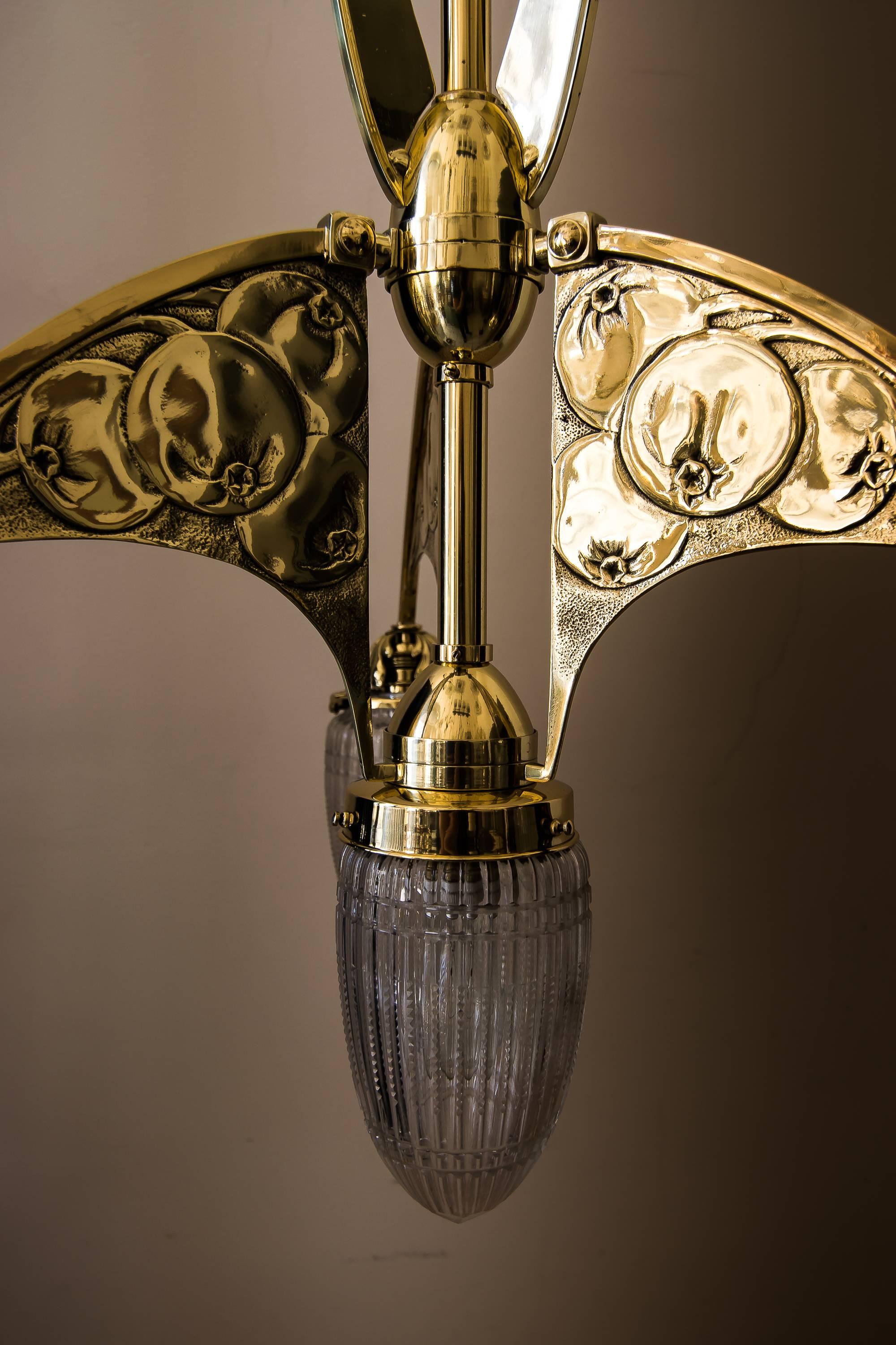 Early 20th Century Beautiful Art Nouveau Chandelier with Original Glass, circa 1908
