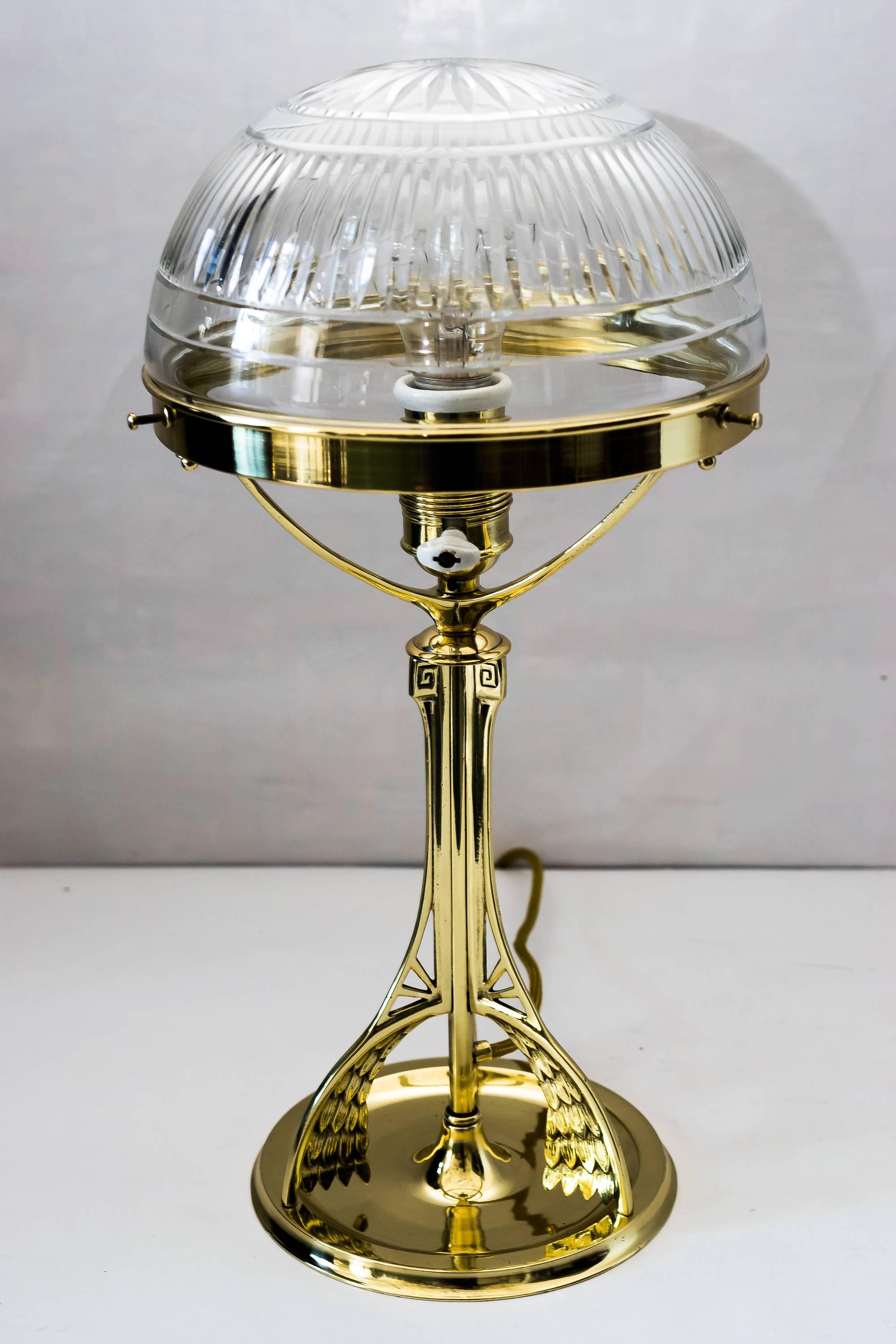Art nouveau Lampe de bureau Art Nouveau avec verre taillé d'origine, vers 1908 en vente