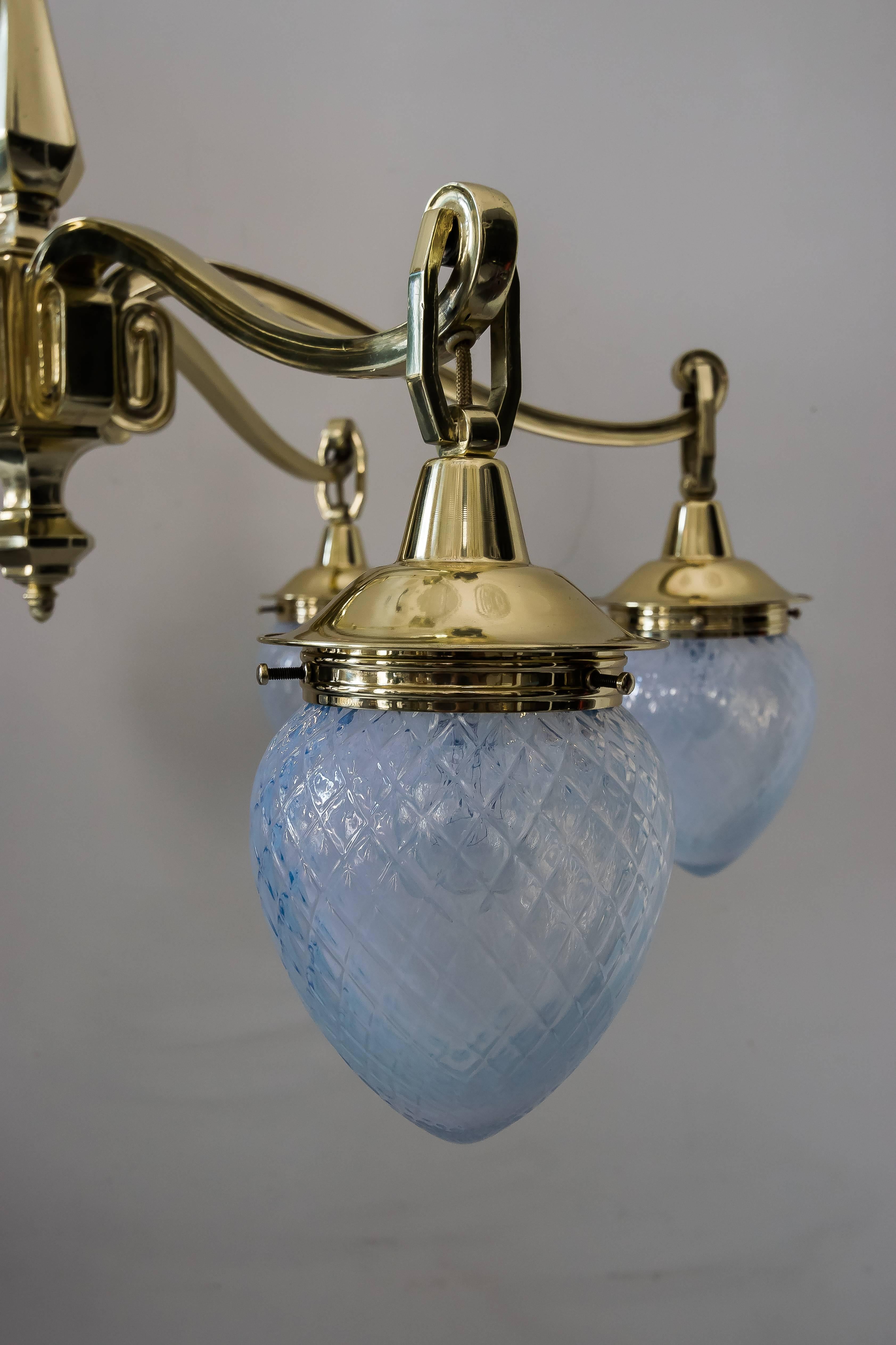 Huge Art Deco Chandelier with Opaline Glass Shades, circa 1920s In Good Condition For Sale In Wien, AT