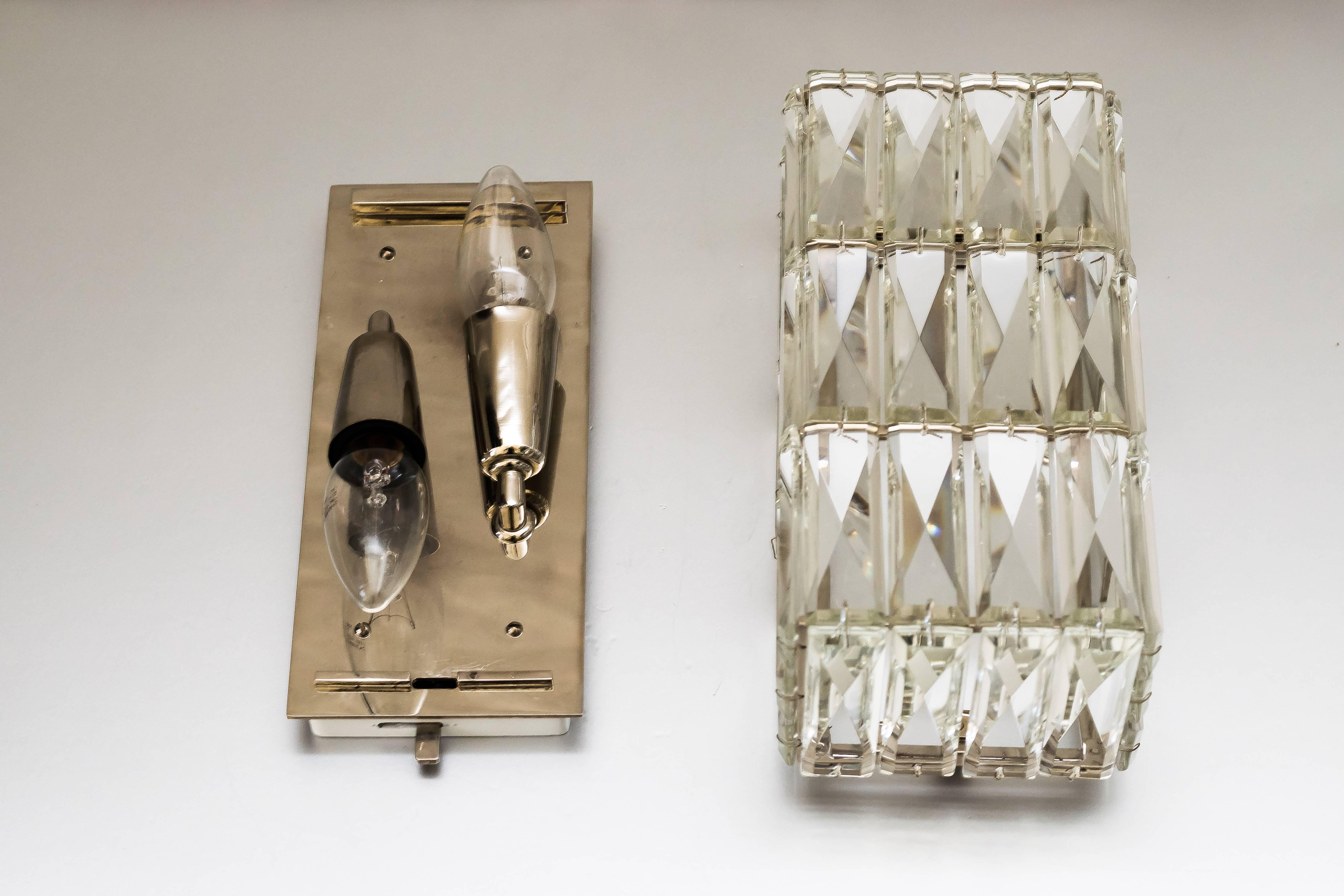 Plated Crystal Glass Wall Lamp Manufactured by Bakalowits, Vienna, 1950 For Sale