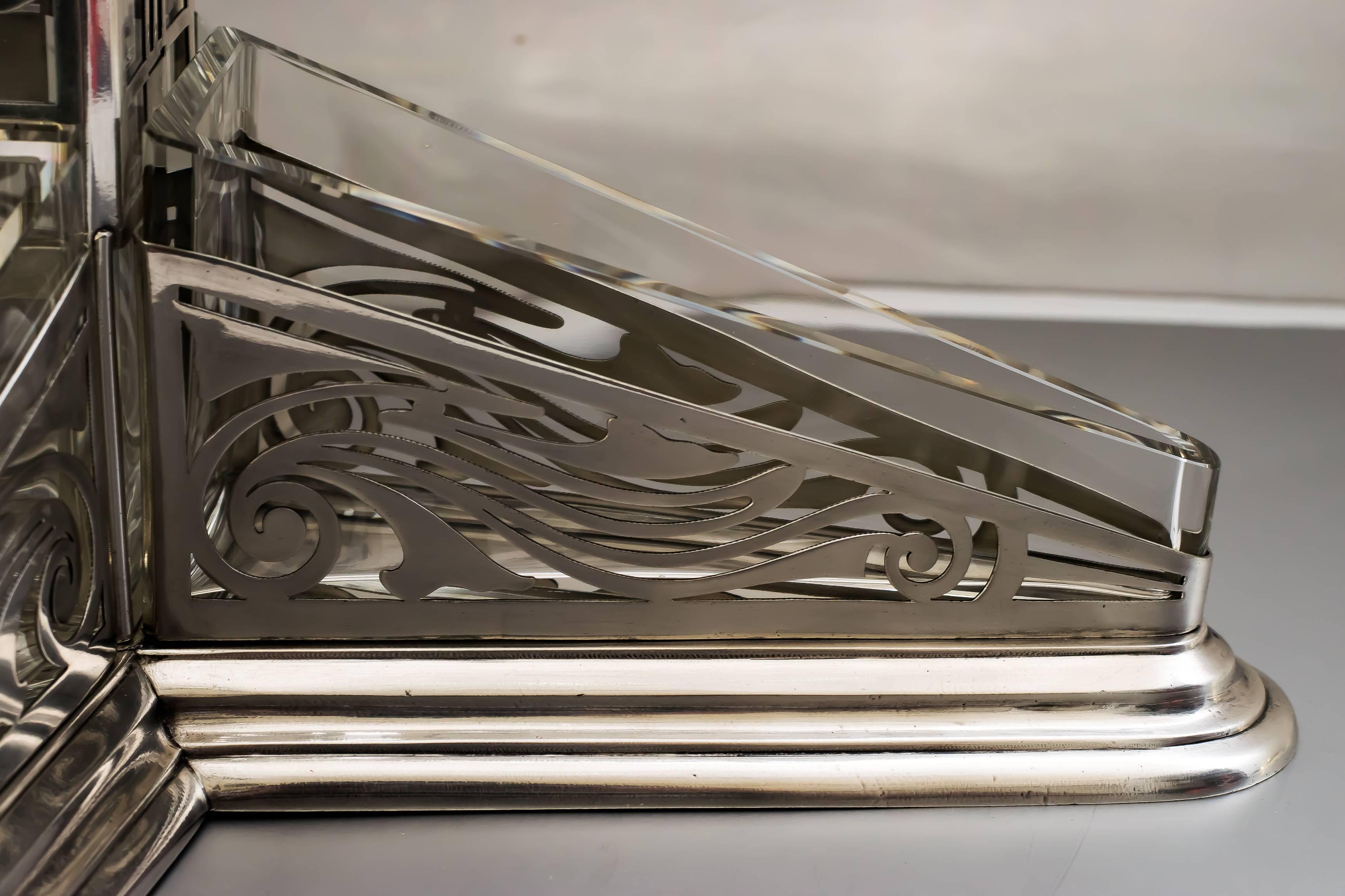 Austrian Beautiful Big Silvered Centerpiece with Original Glass For Sale