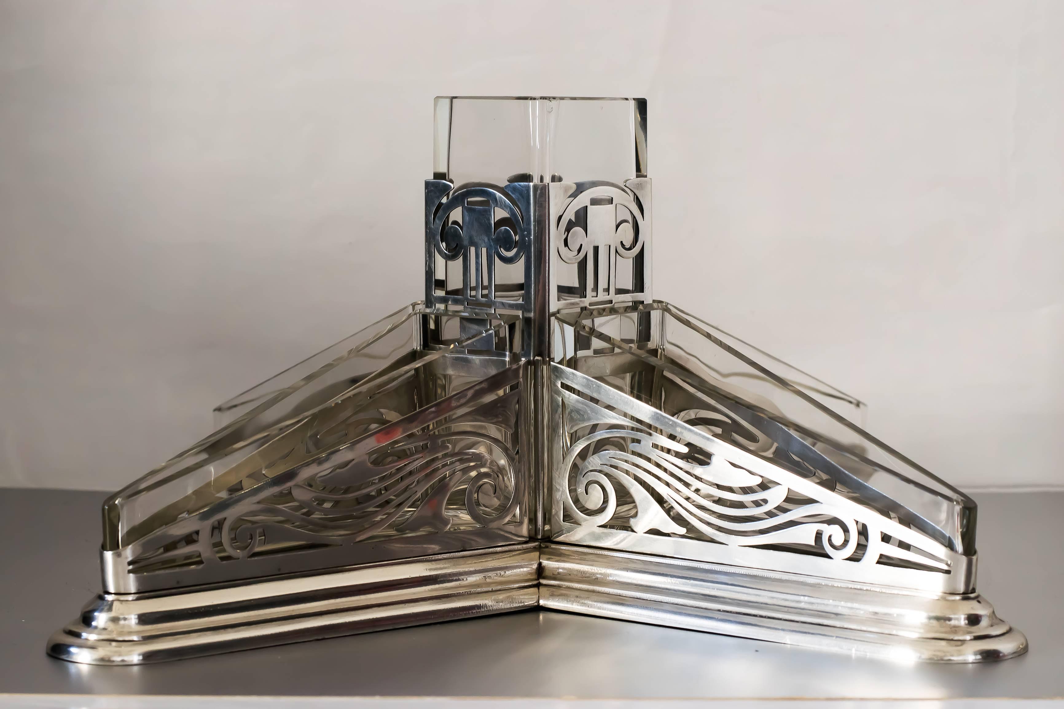 Jugendstil Beautiful Big Silvered Centerpiece with Original Glass For Sale