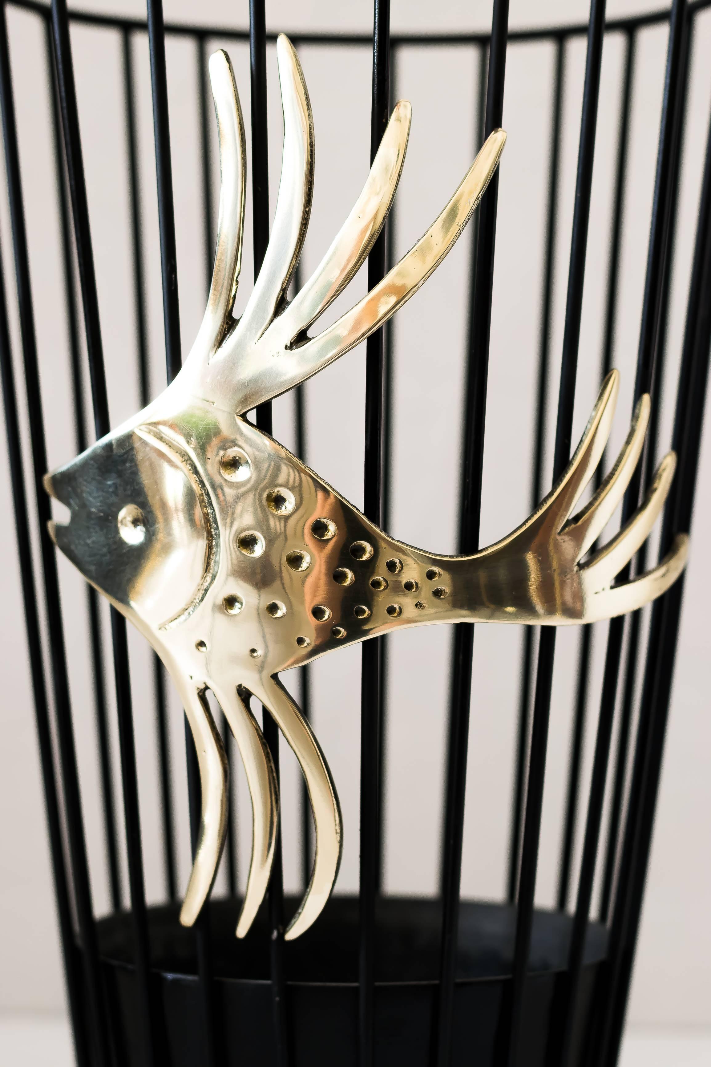 Umbrella stand fish, brass blackened metal, Walter Bosse, Austria, 1950s.
 