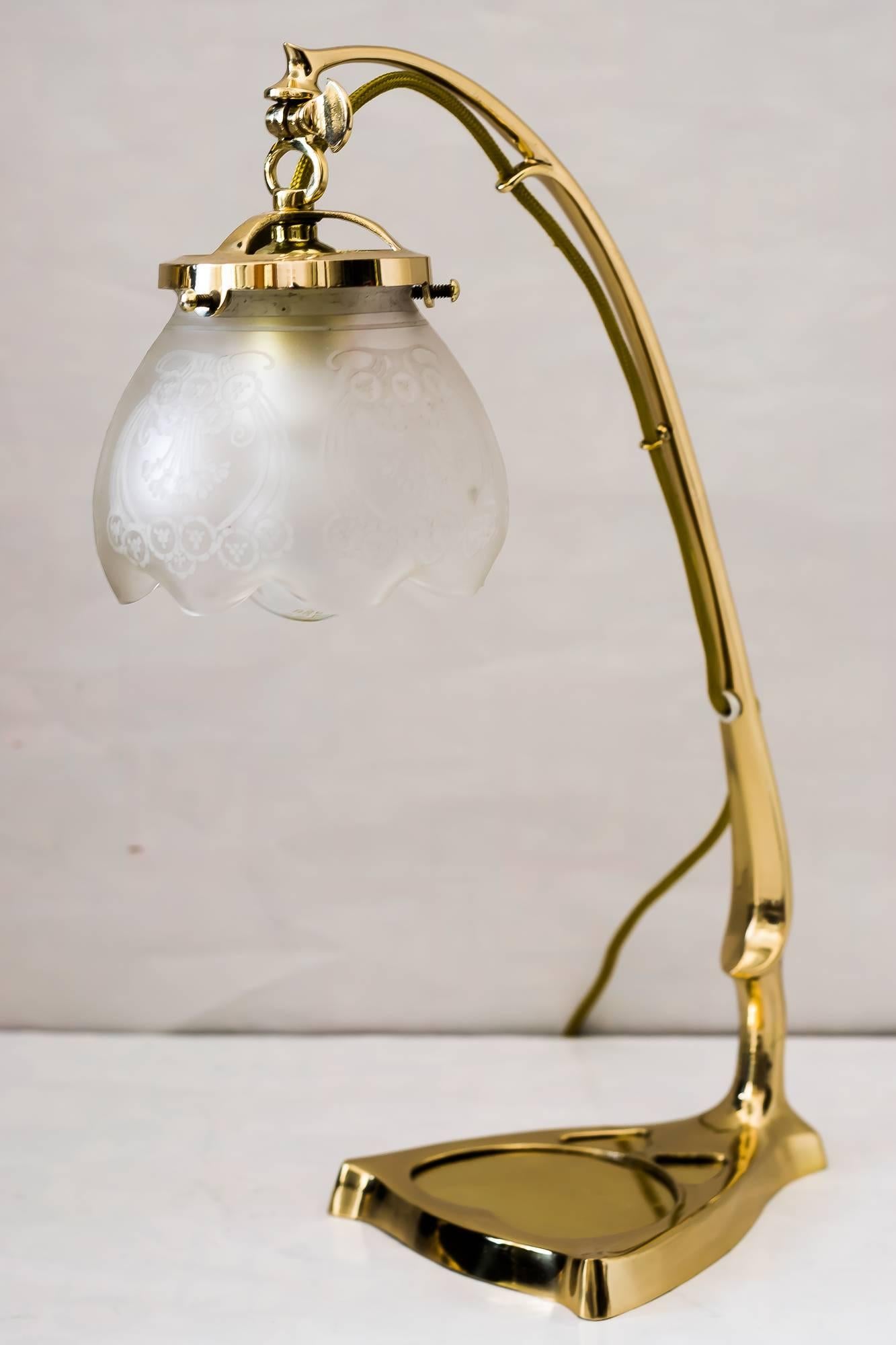 Austrian Two Art Nouveau Table Lamp with Original Glass Shades