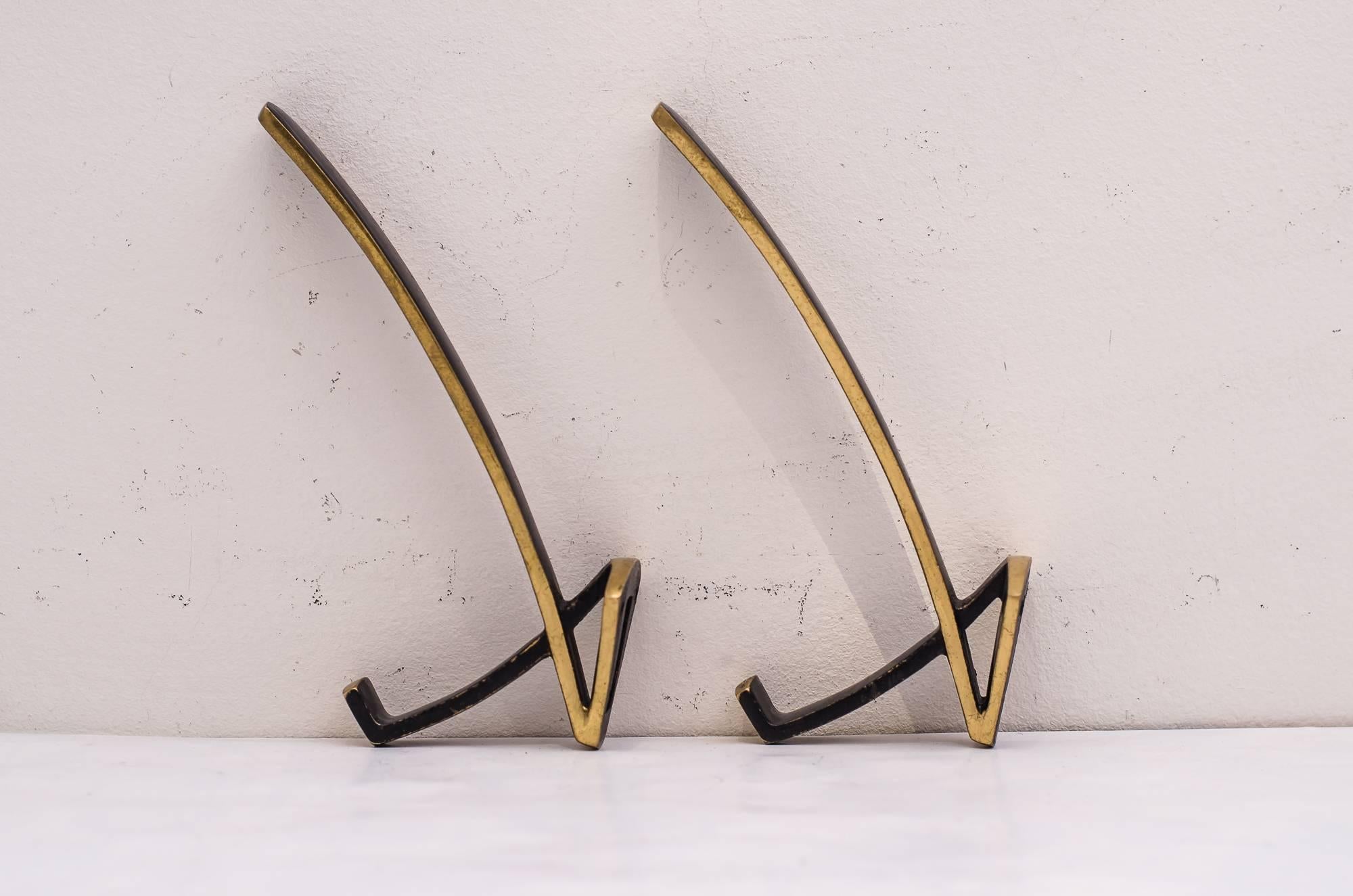Mid-Century Modern Two Hooks by Hertha Baller 1950s in the Style of Auböck For Sale