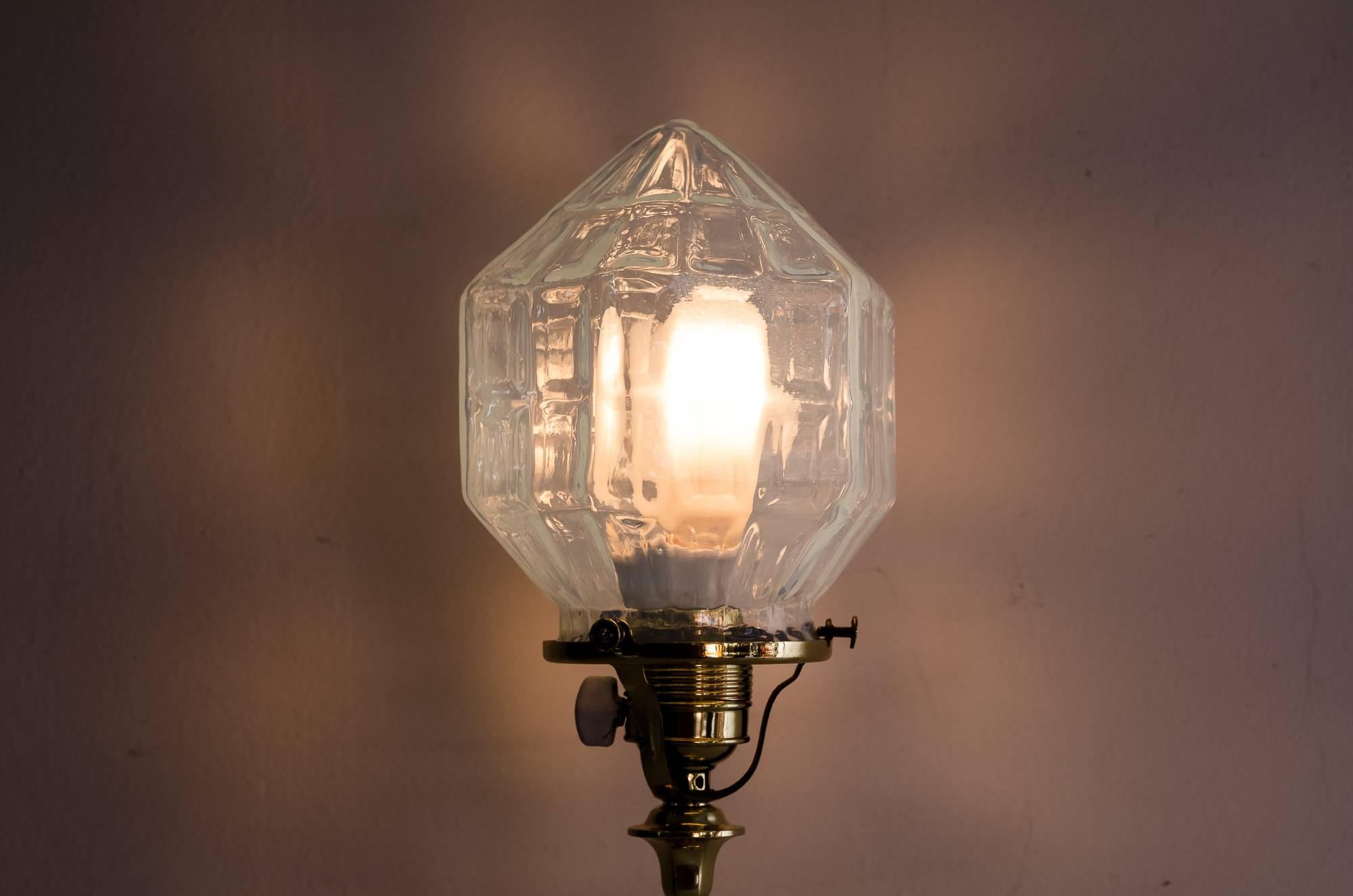 Polished Jugendstil Table Lamp with Opaline Glass, circa 1910s For Sale