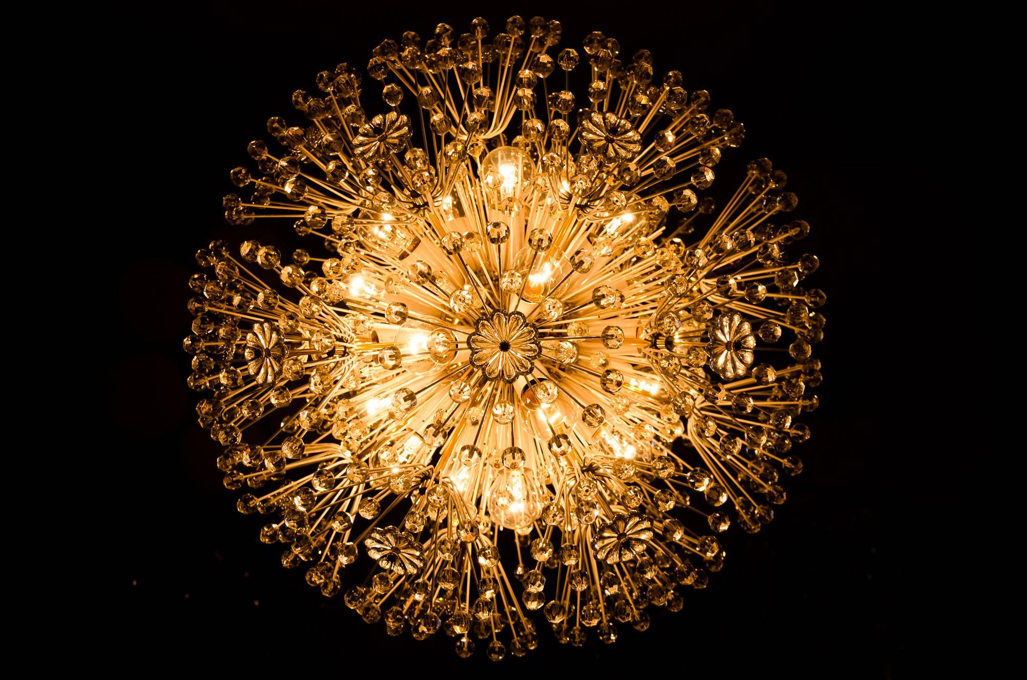 Rare Large Brass and Glass Sputnik Chandeliers by Emil Stejnar In Excellent Condition In Wien, AT