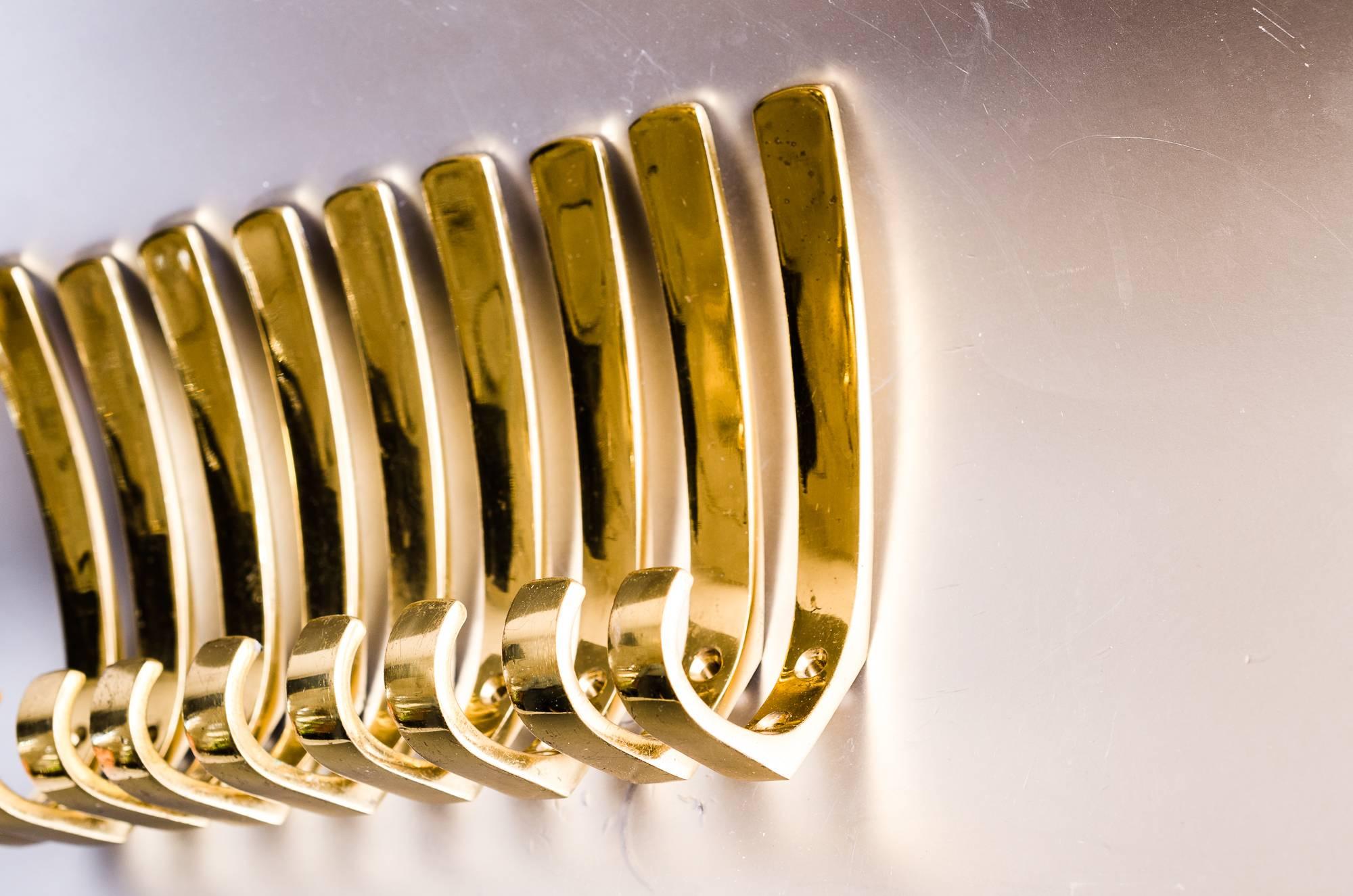 Mid-Century Modern Nine Austrian Brass Wall Hooks by Hertha Baller 