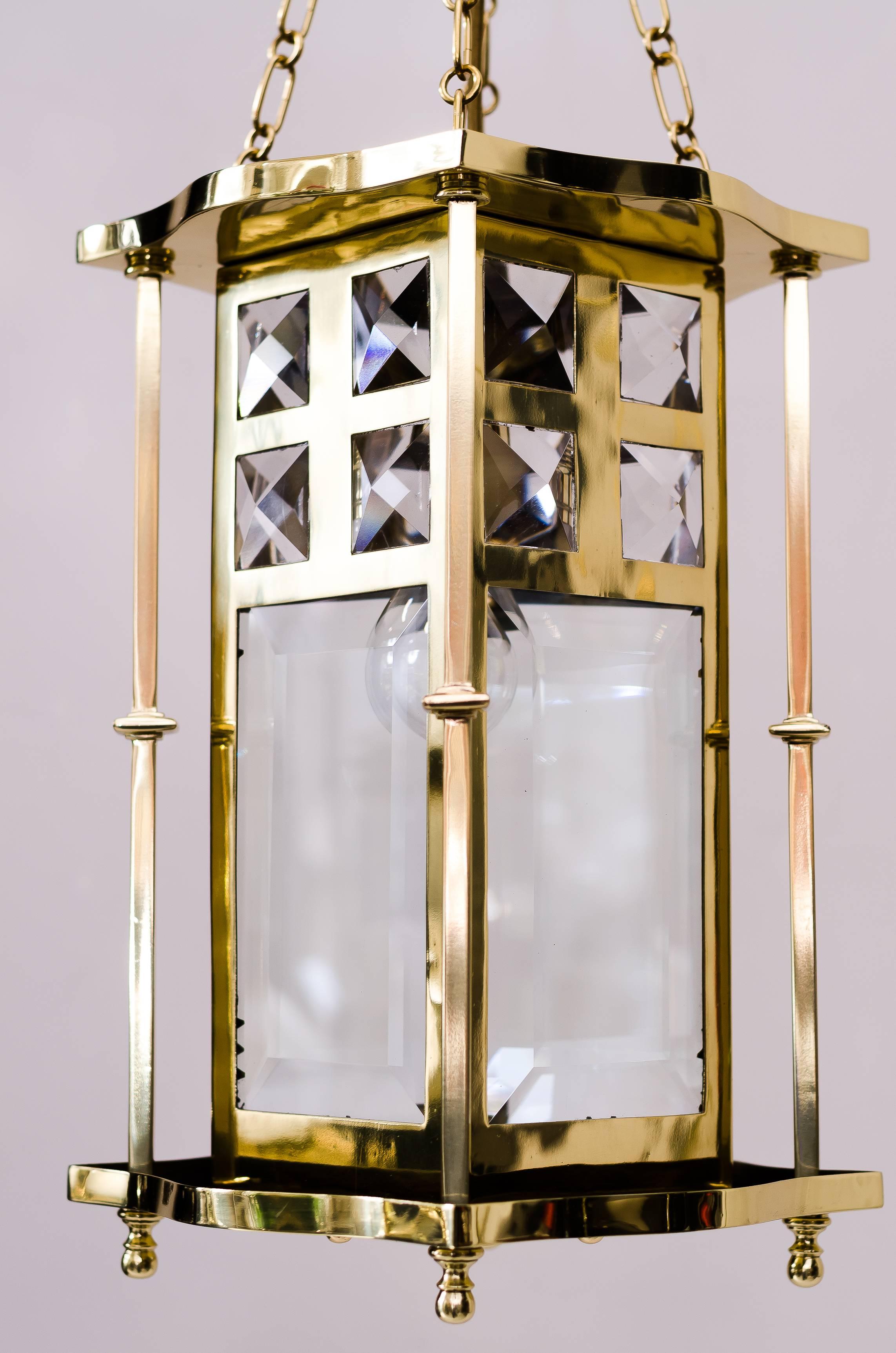 Lacquered Jugendstil Lantern with Cut Glass, circa 1910s