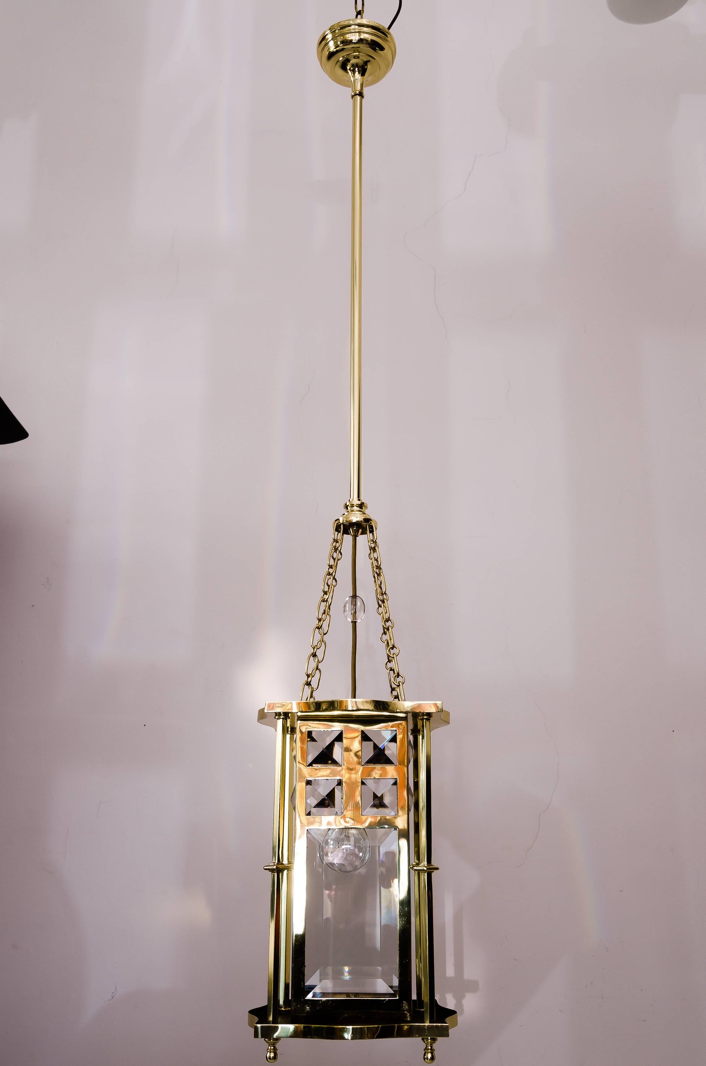 Jugendstil Lantern with Cut Glass, circa 1910s In Excellent Condition In Wien, AT