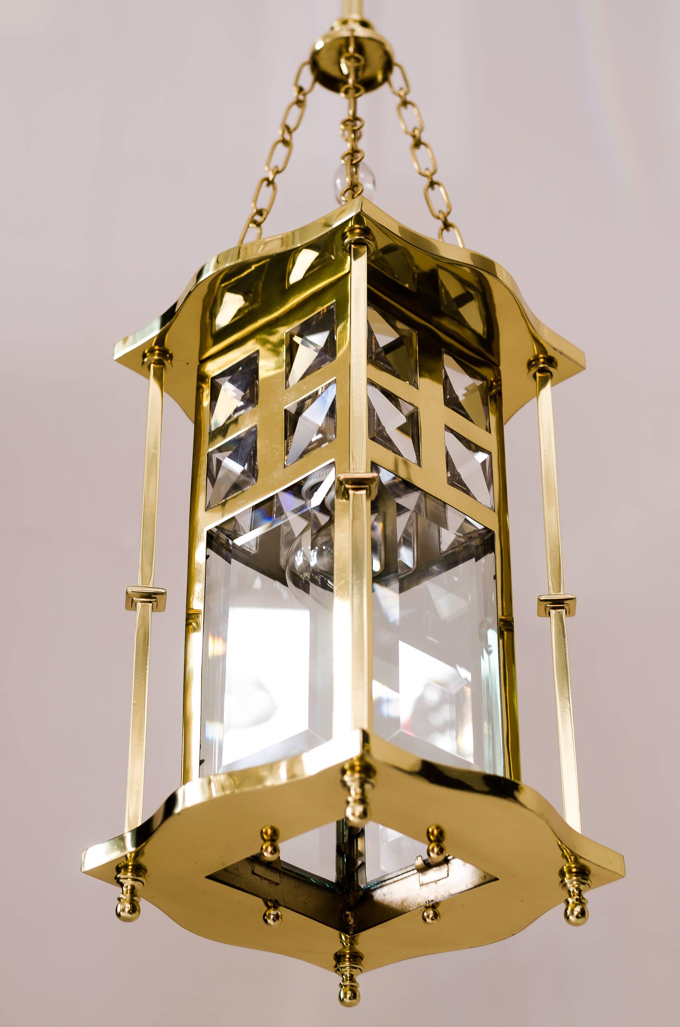 Jugendstil lantern with cut-glass, circa 1910s
Polished and stove enamelled.
   