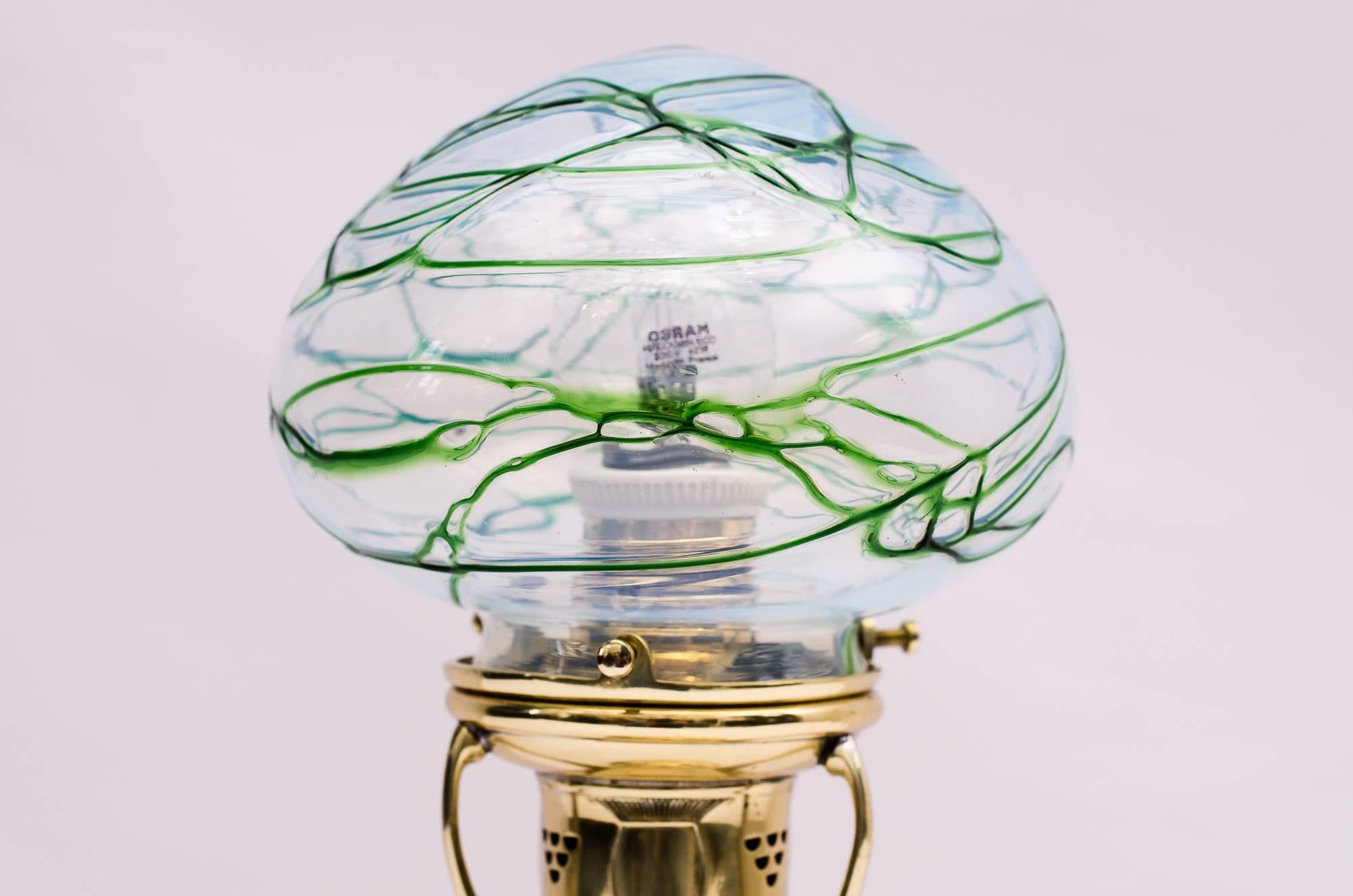 Very beautiful table lamp with original Pallme König glass shade, circa 1908
Polished and stove enameled.