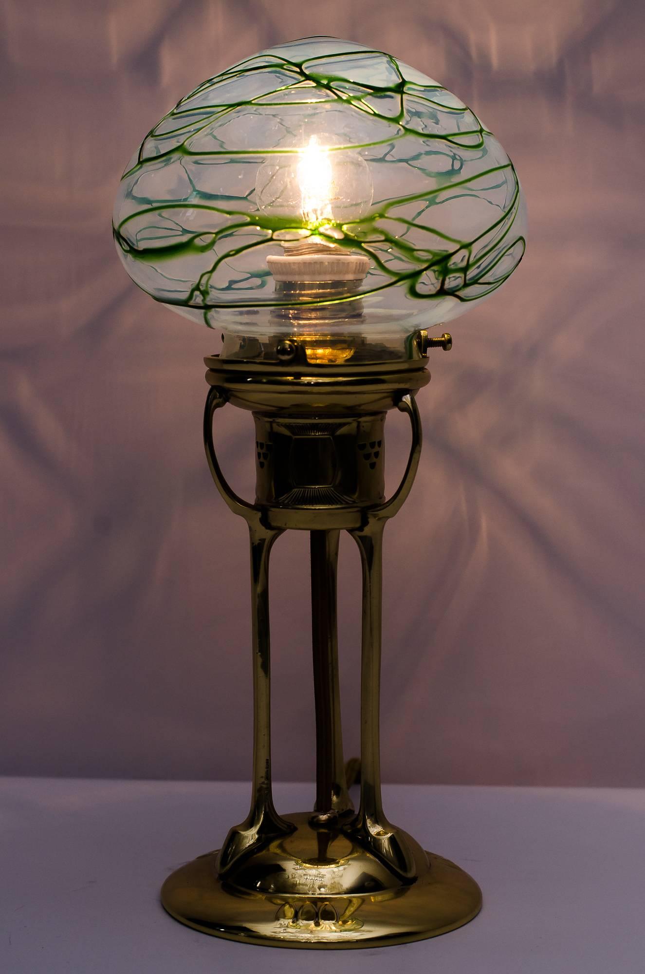 Jugendstil Very Beautiful Table Lamp with Original Pallme König Glass Shade, circa 1908