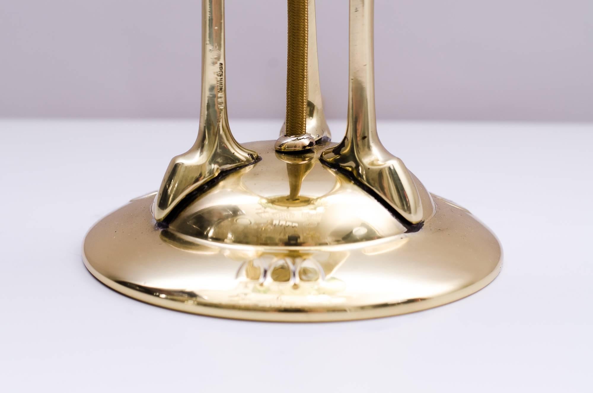Austrian Very Beautiful Table Lamp with Original Pallme König Glass Shade, circa 1908