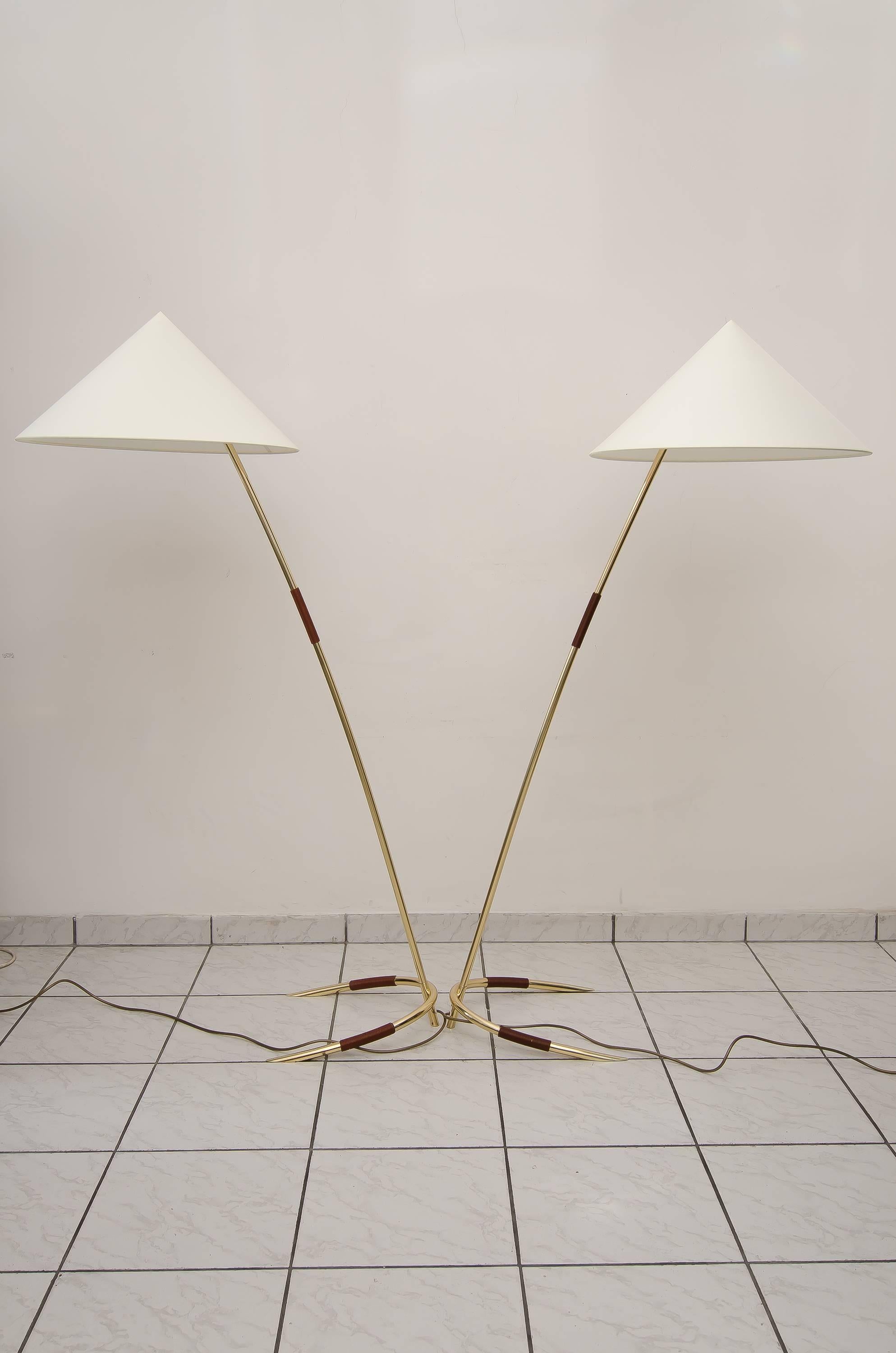 A pair of floor lamps by Rupert Nikoll, Vienna, 1950
Polished and stove enameled
The lampshades have been renewed as well based on the original dimensions.

 