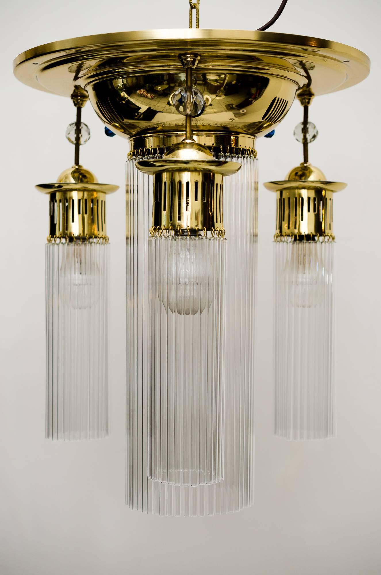 Austrian Art Deco Ceiling Lamp with Glass Sticks and Blue Stones