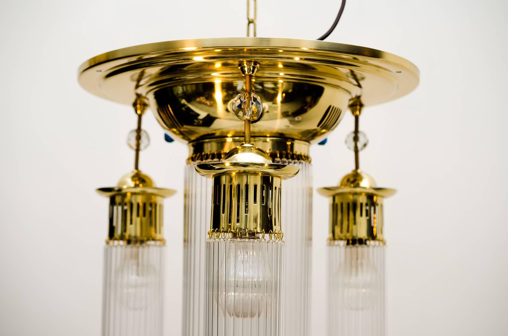 Art Deco Ceiling Lamp with Glass Sticks and Blue Stones In Excellent Condition In Wien, AT