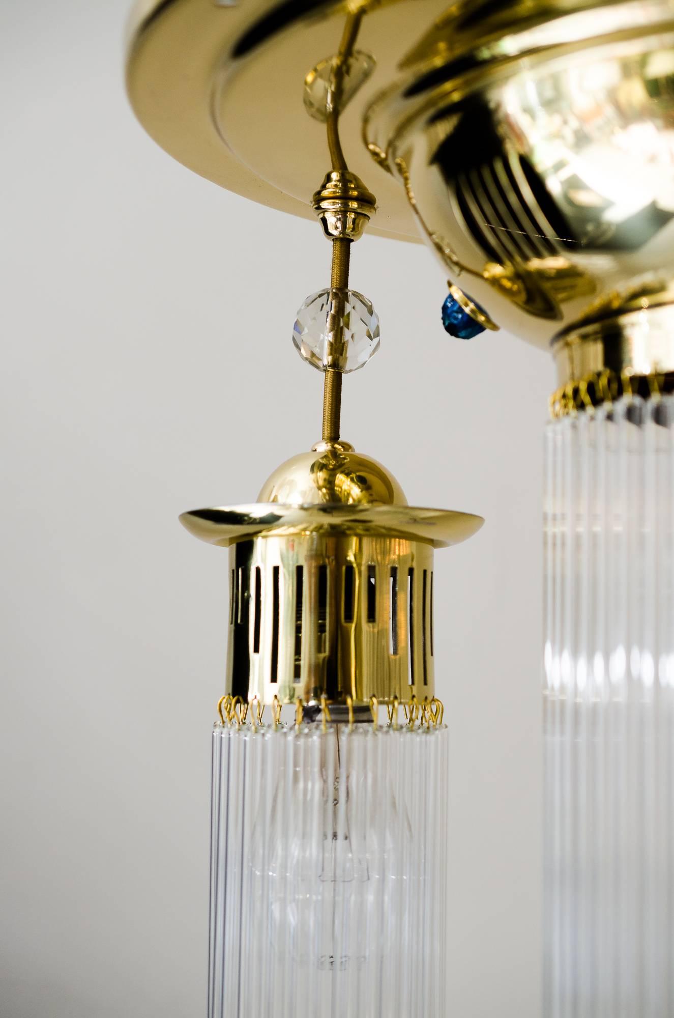 Early 20th Century Art Deco Ceiling Lamp with Glass Sticks and Blue Stones