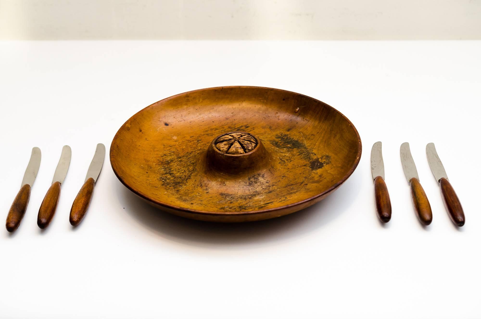 Austrian Fruit Plate with Six Knives For Sale