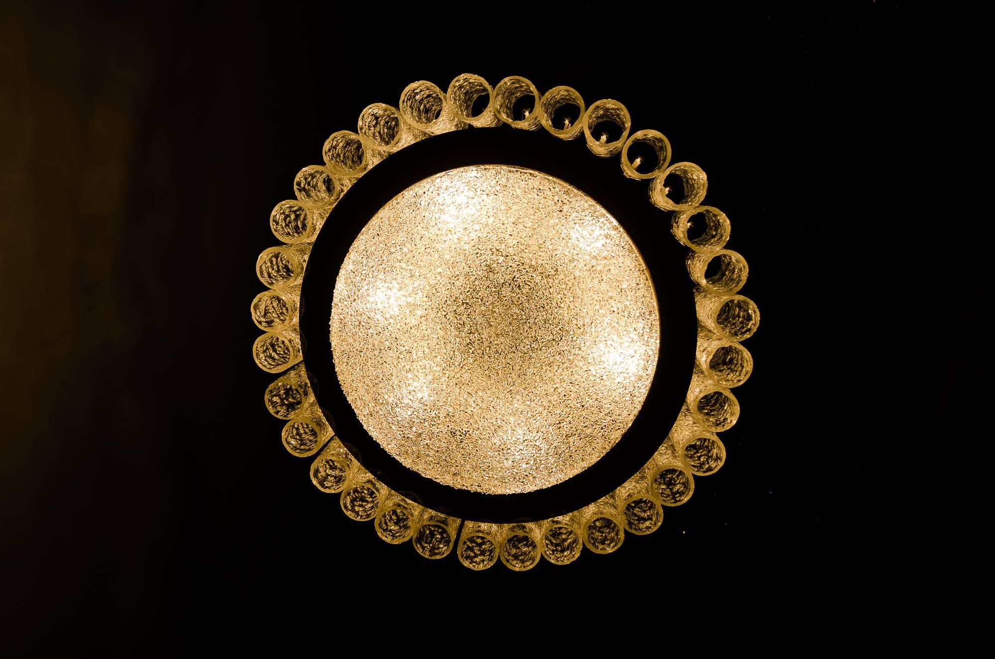 Large Doria Glass Flush Mount with Brass Surround In Excellent Condition For Sale In Wien, AT