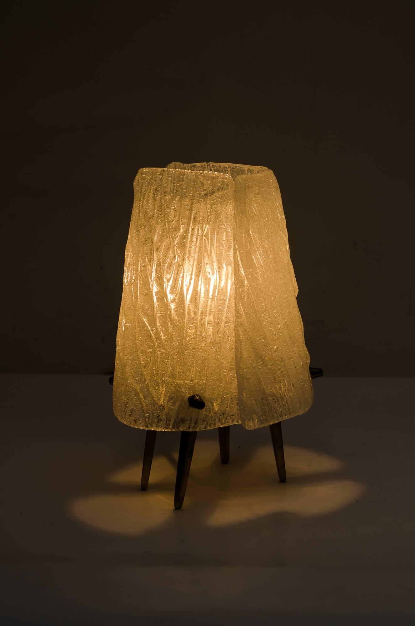 Austrian Viennese Kalmar Brass and Frosted Glass Table Lamp, 1950s