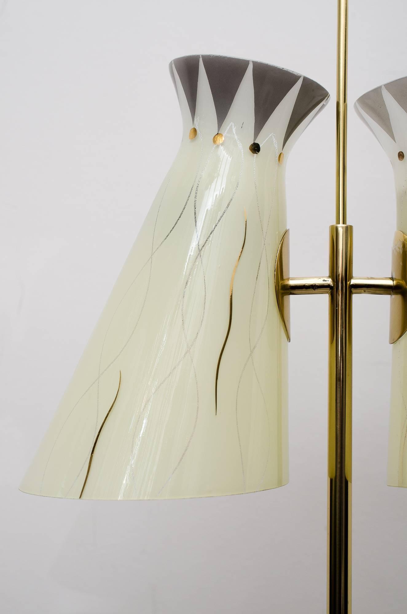Mid-Century Modern Rupert Nikoll Floor Lamp with Original Glass Shades