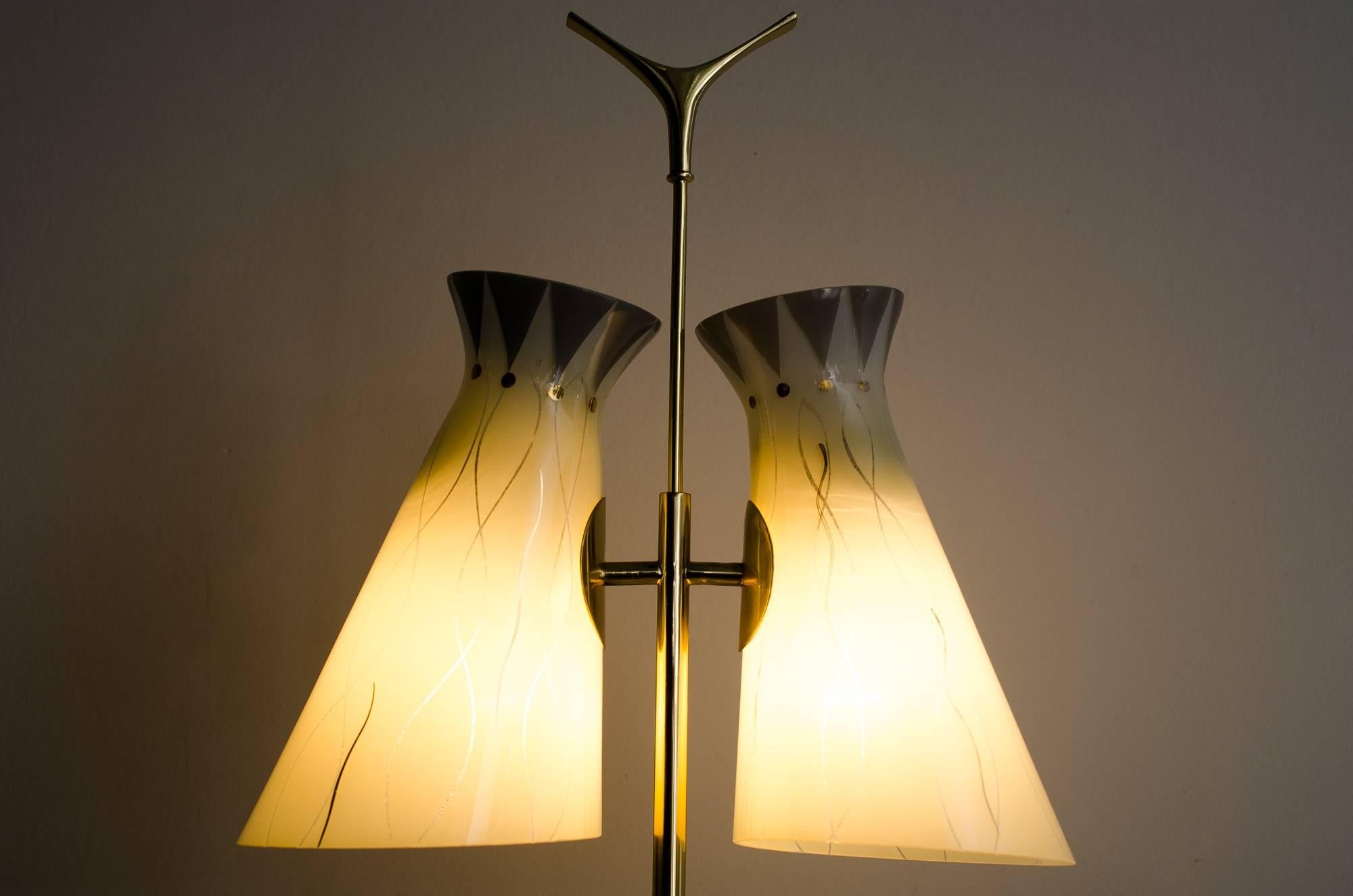 Mid-20th Century Rupert Nikoll Floor Lamp with Original Glass Shades