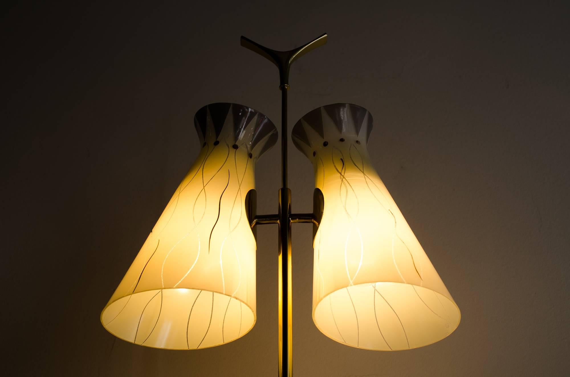 Brass Rupert Nikoll Floor Lamp with Original Glass Shades
