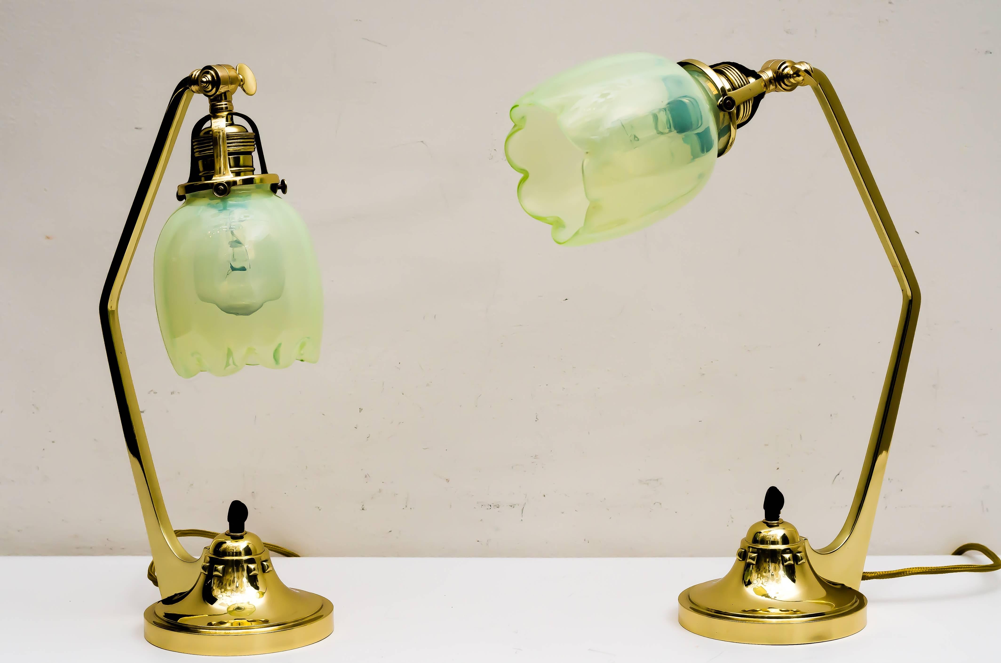 Two Jugendstil Table Lamps with Beautiful Opaline Glass Shades In Excellent Condition In Wien, AT