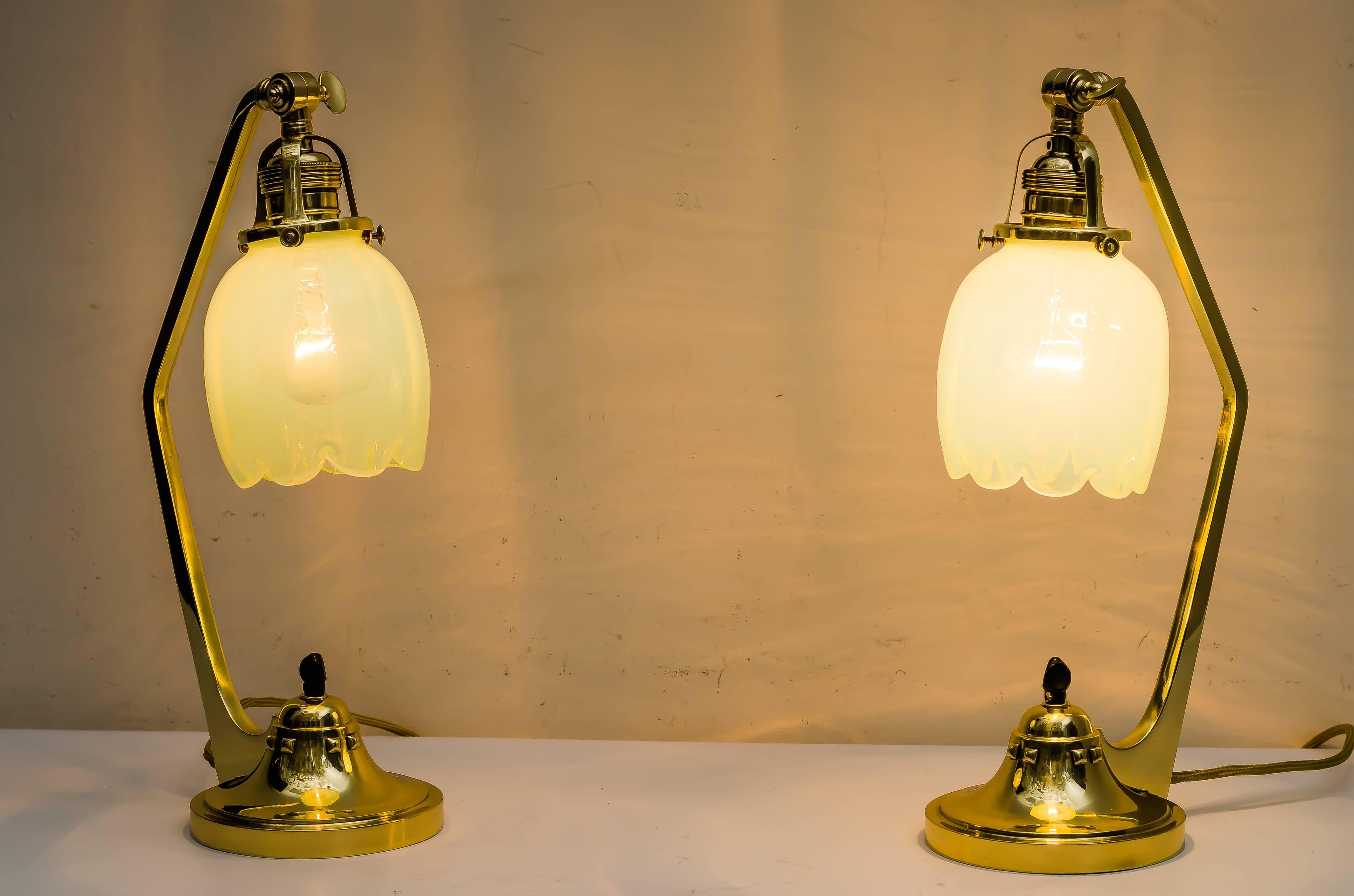 Two Jugendstil Table Lamps with Beautiful Opaline Glass Shades 2