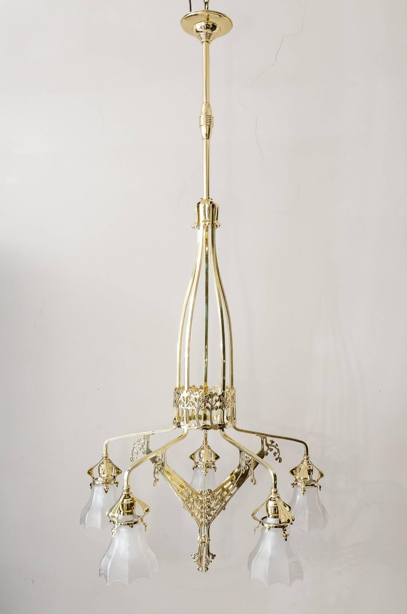 Amazing Jugendstil Chandelier with Original Glass, around 1906 2